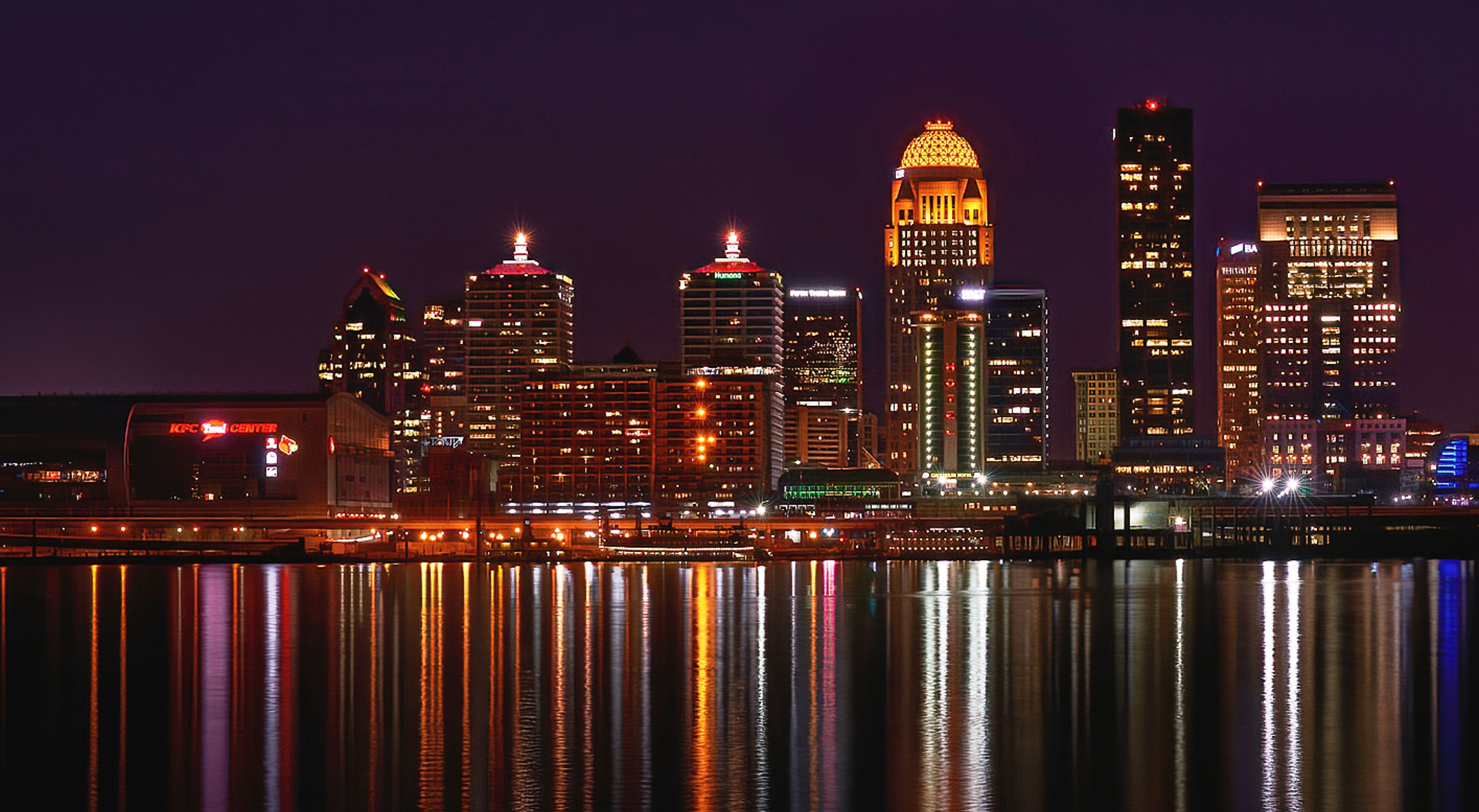 Louisville's illuminated riverfront.