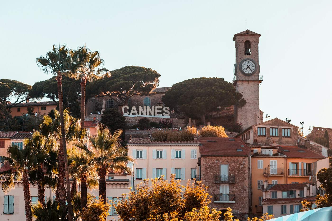 Clock tower and buildings in Cannes