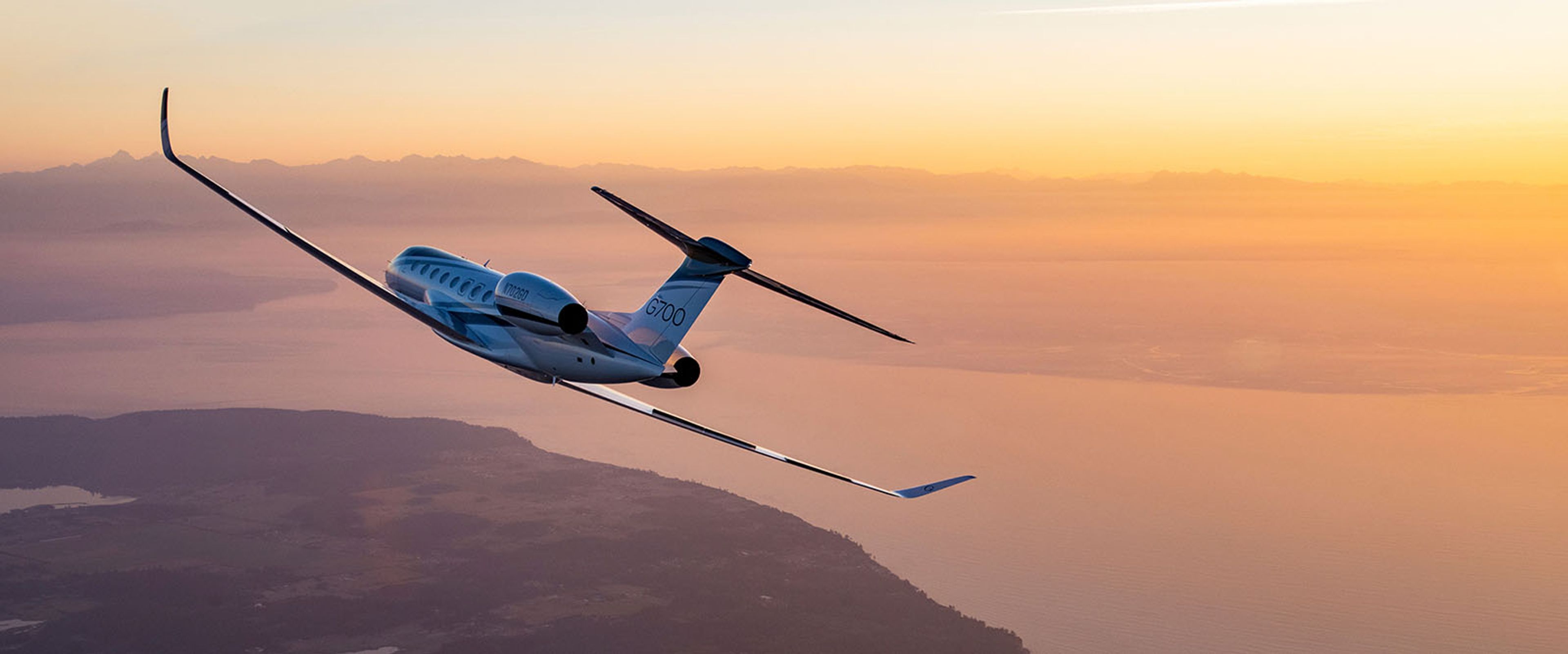 Gulfstream g700 flying into the sunset