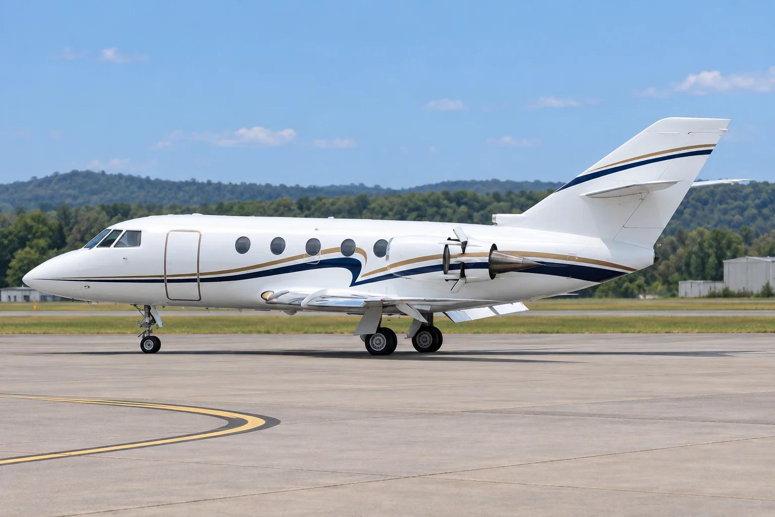 Falcon 200, AI-edited livery and setting based on an exact-model reference.