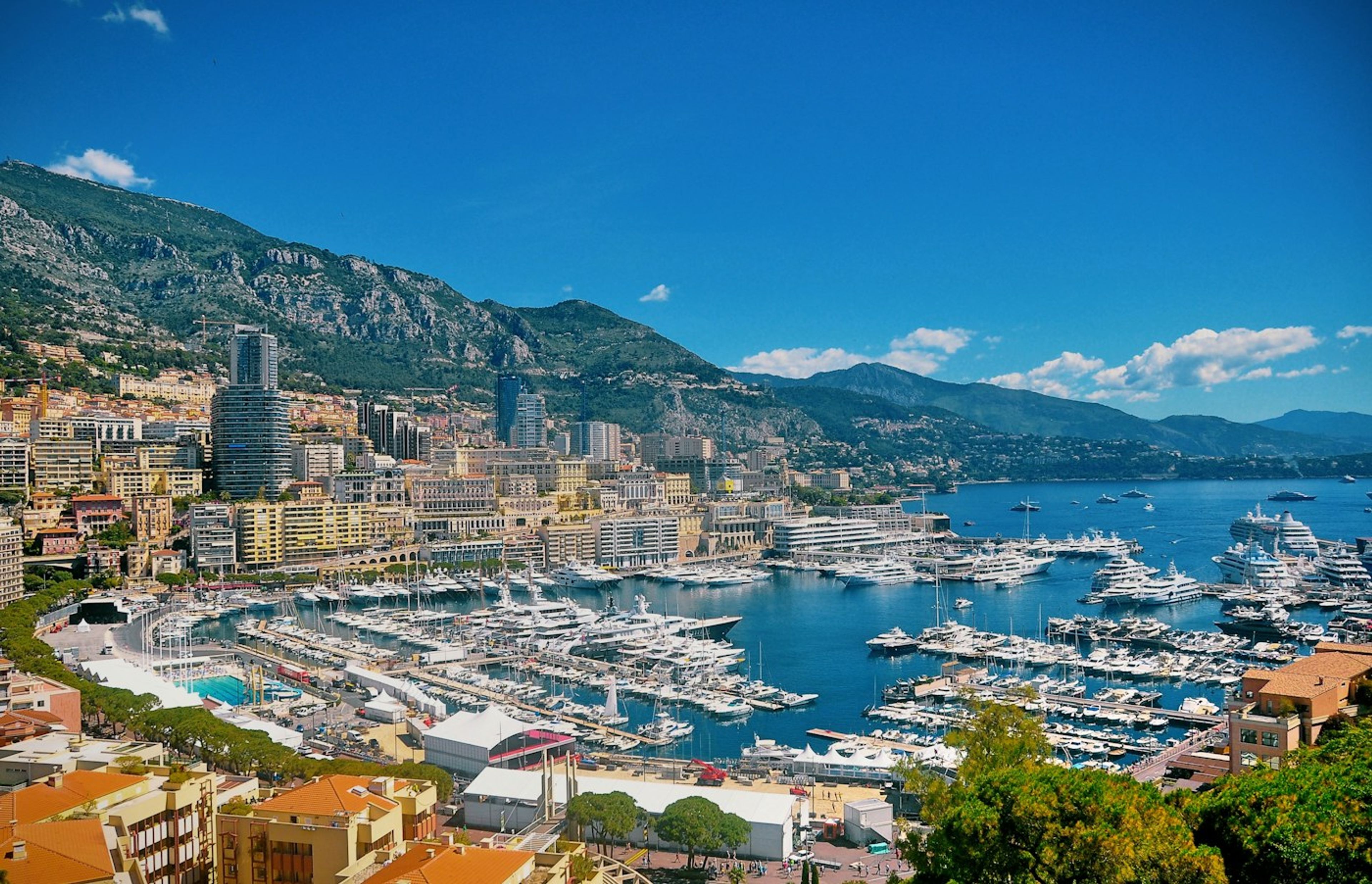 Monaco harbour and coastal buildings seen from above