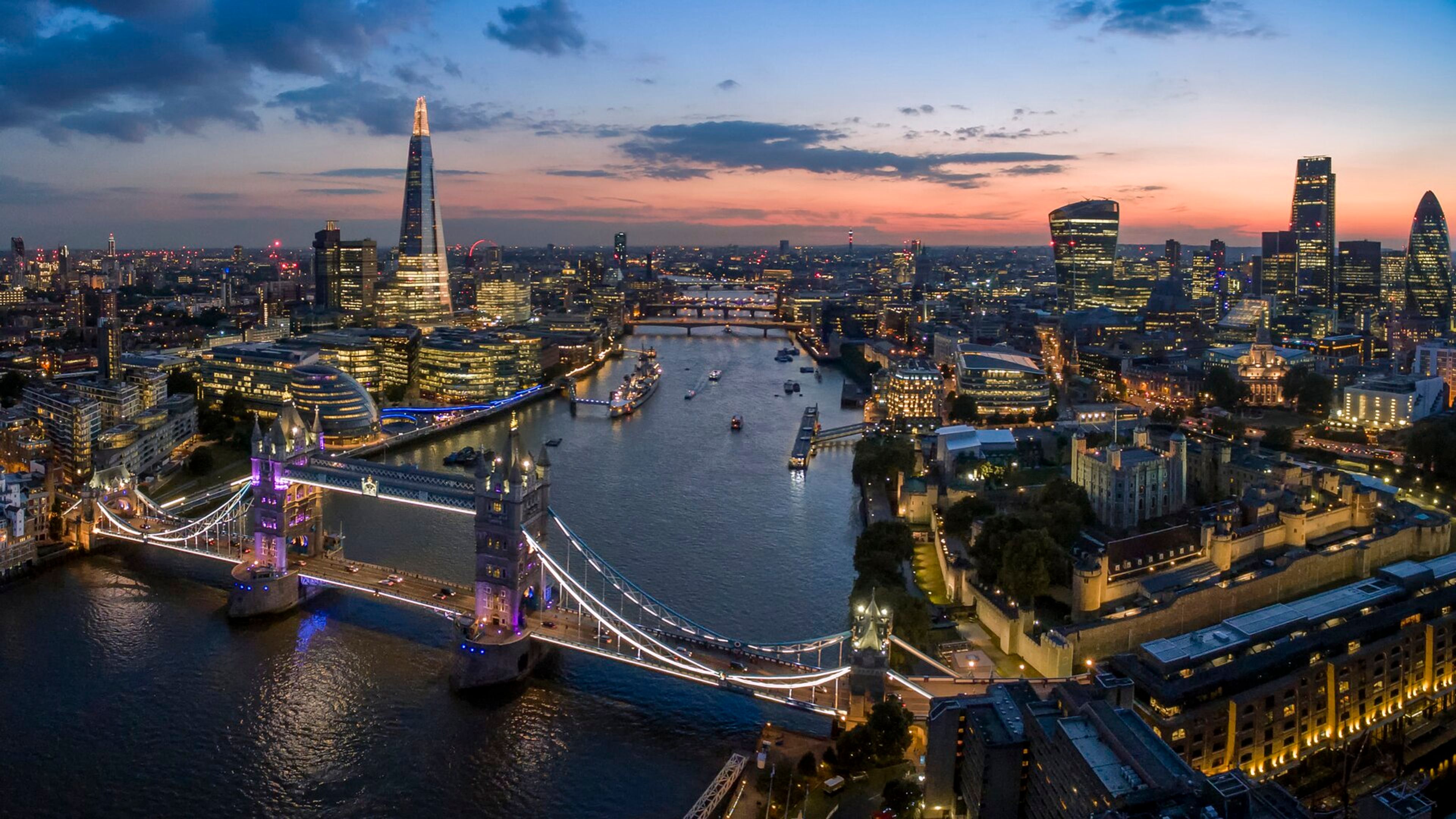 London and the Thames at dusk.