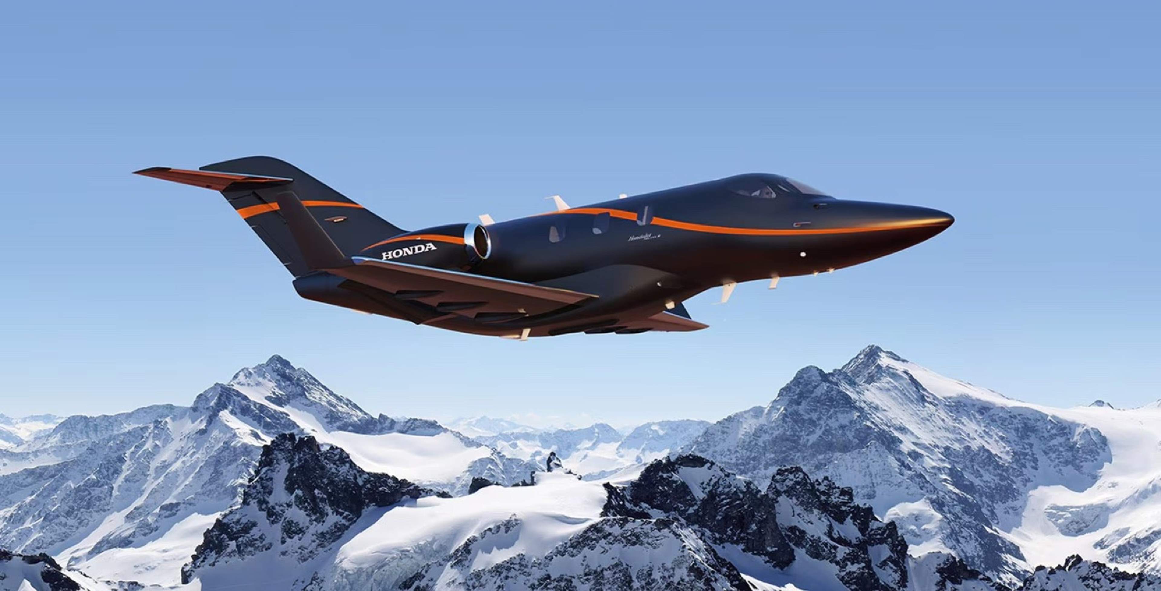 HondaJet Elite II in flight above snow-covered mountains; file image illustrating the aircraft type