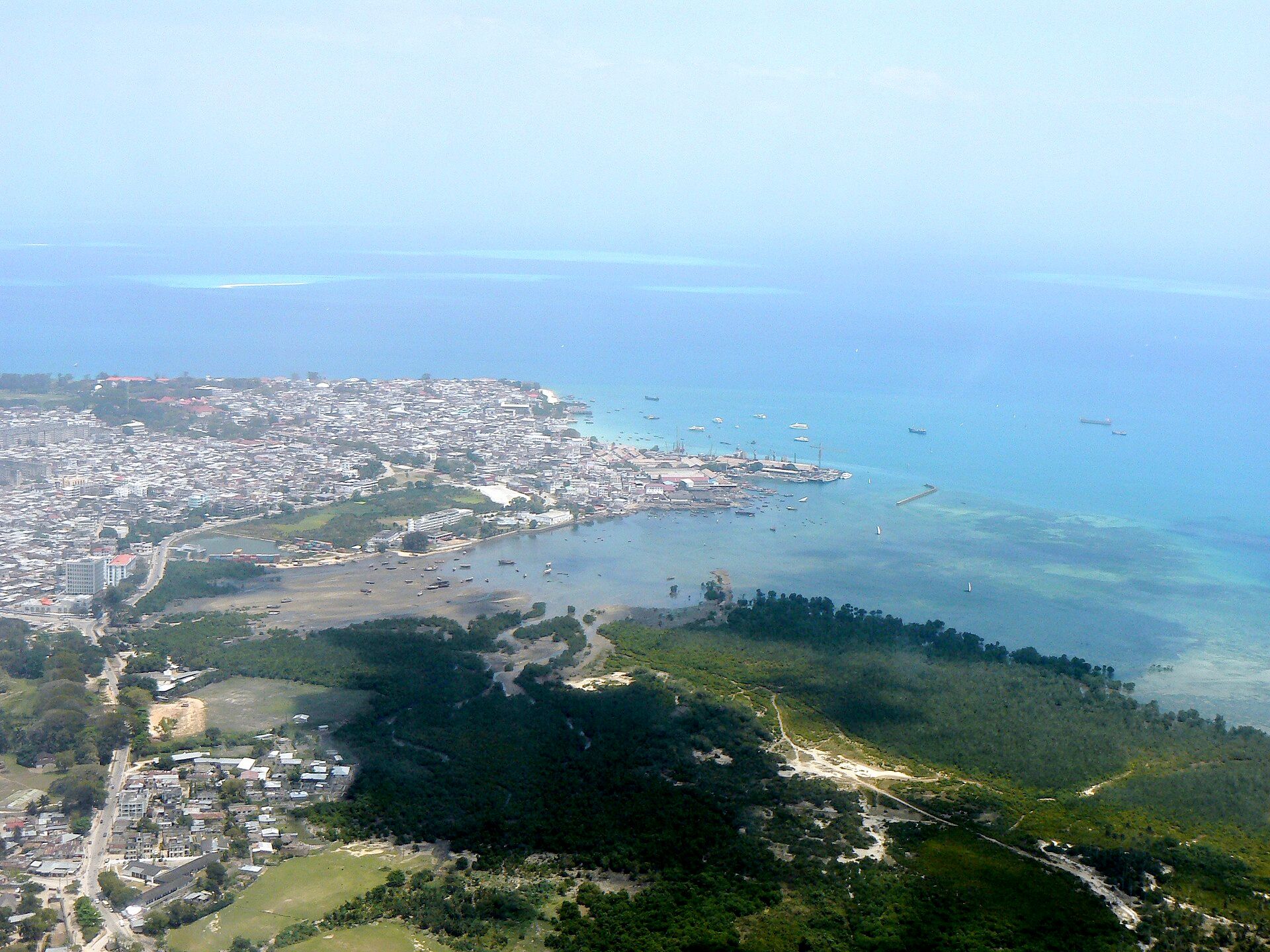 Stone Town and the coast of Zanzibar.