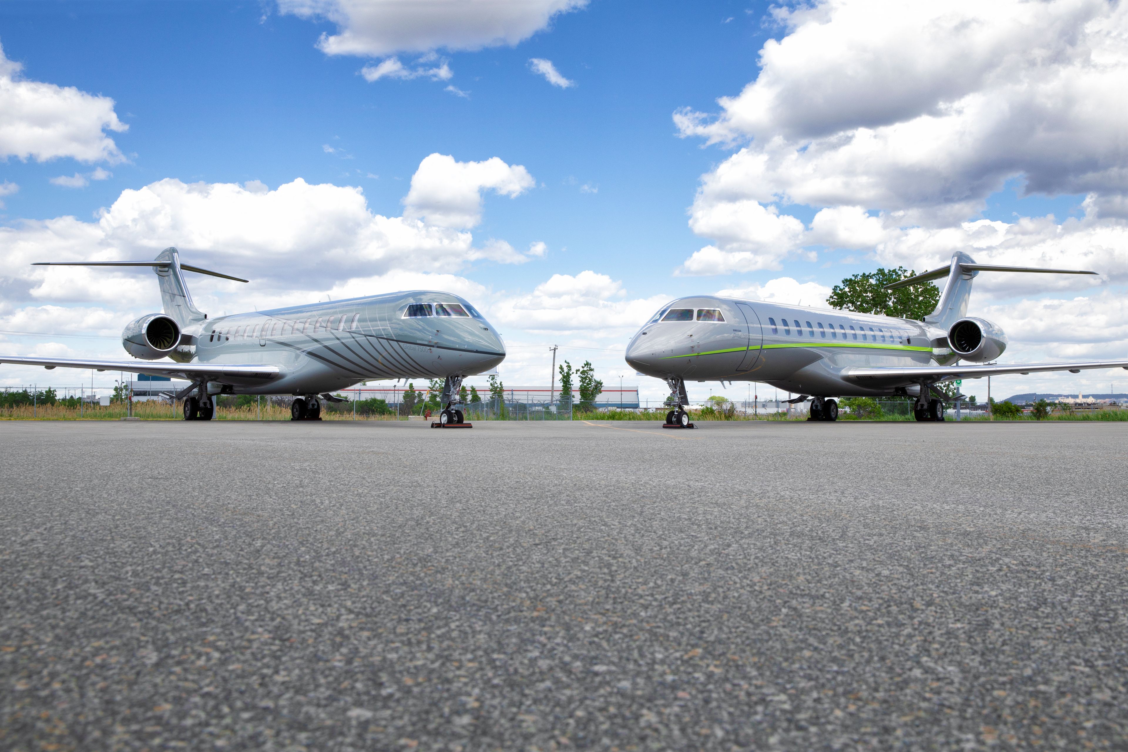Two Bombardier Global 7500 aircraft parked on an apron