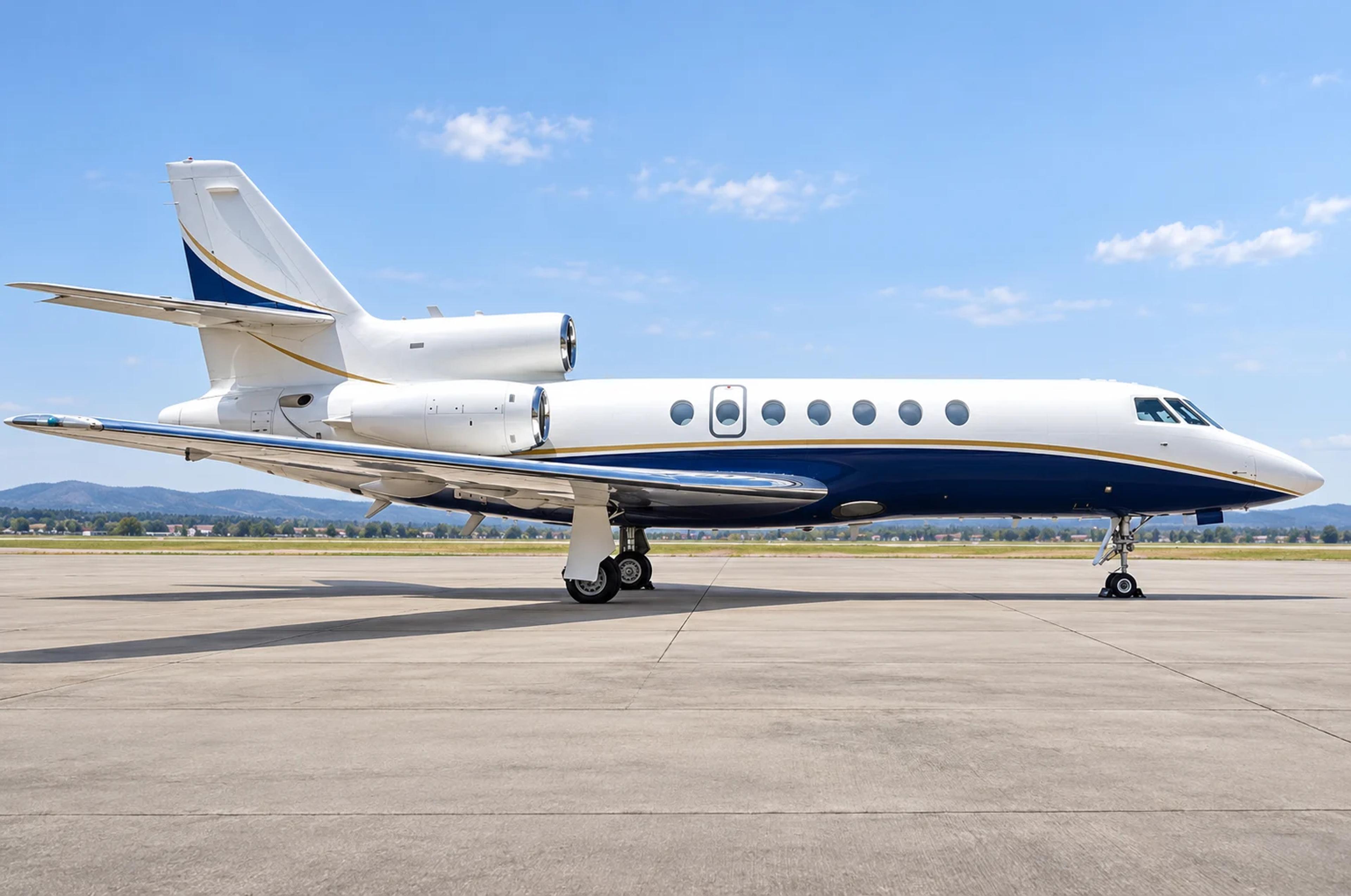 Falcon 50-40 conversion, AI-edited livery and setting based on an exact-model reference.