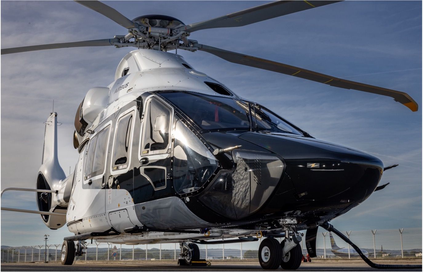 Front view of a helicopter in the image accompanying GDHF’s financing announcement.