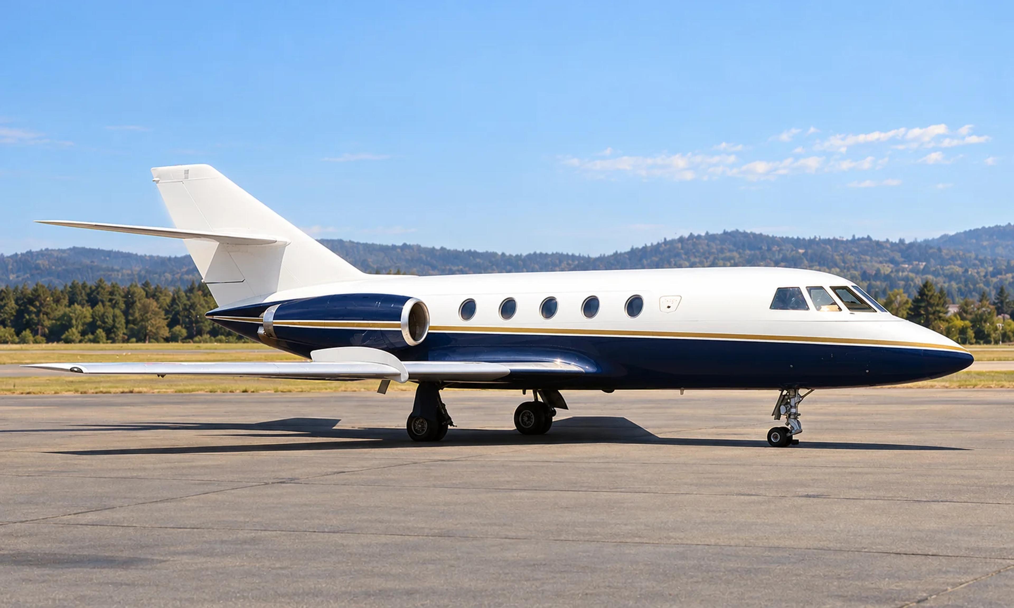 Falcon 20C, AI-edited livery and setting based on an exact-model reference.