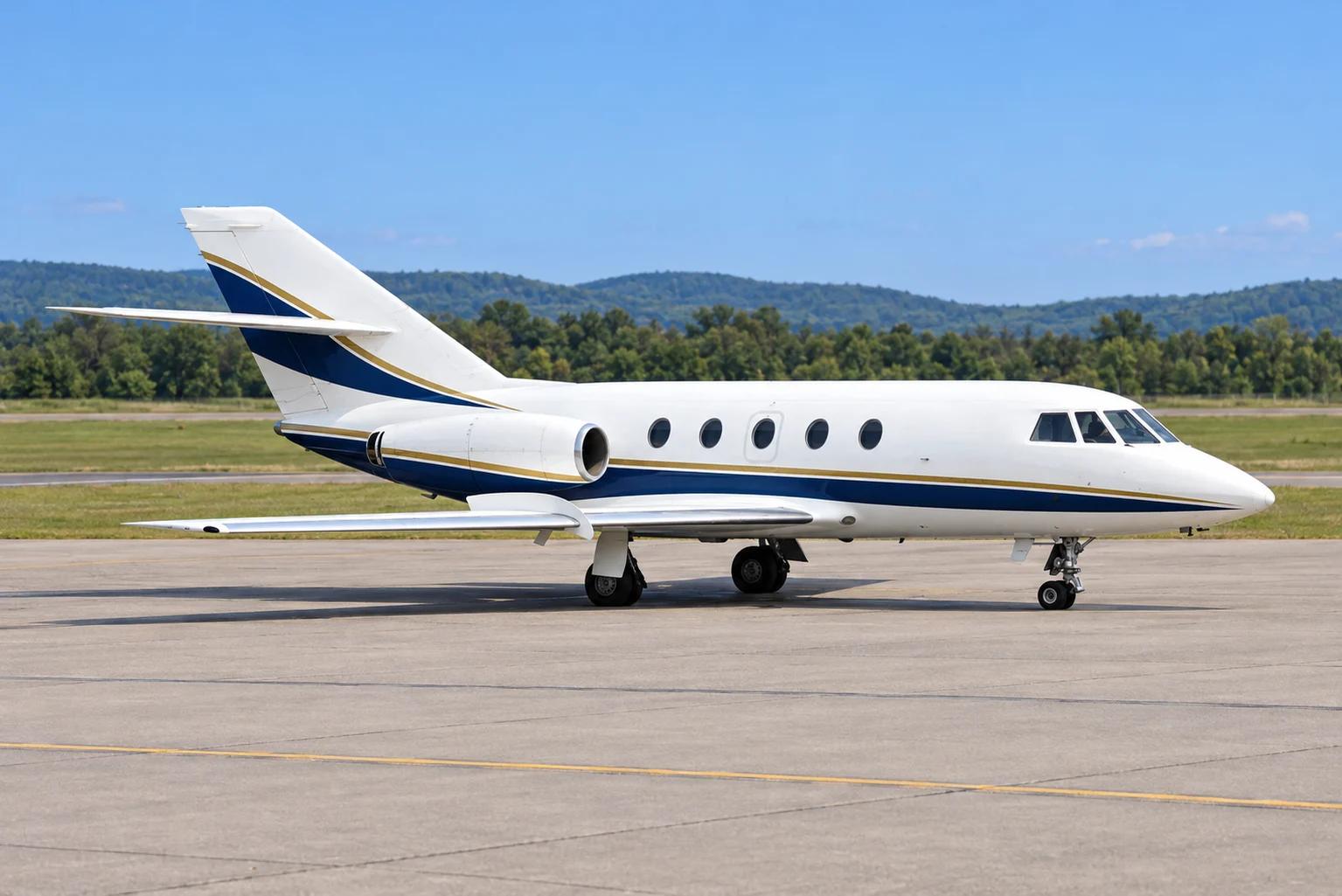 Falcon 20F, AI-edited livery and setting based on an exact-model reference.