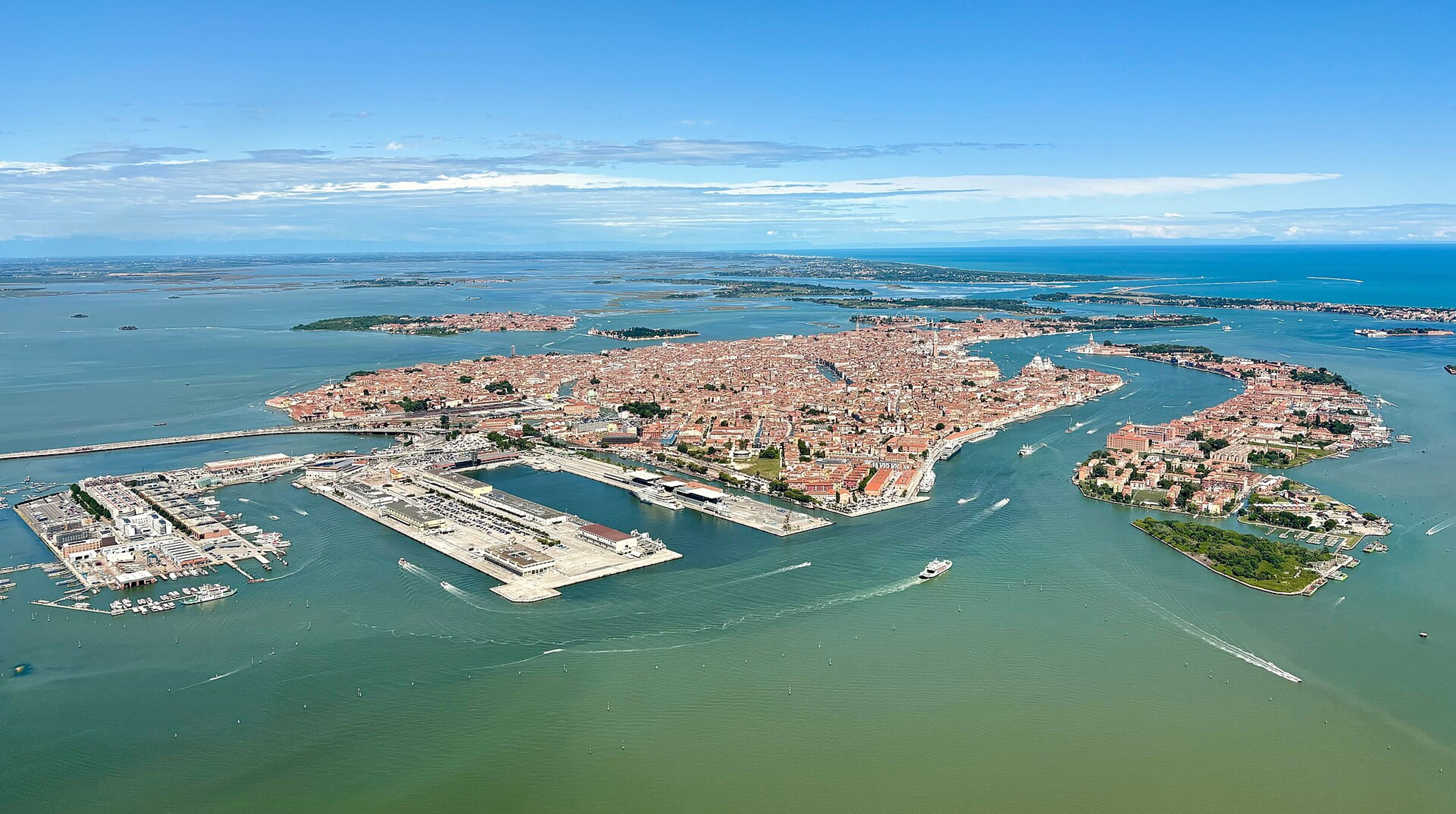 Venice and its lagoon from above.