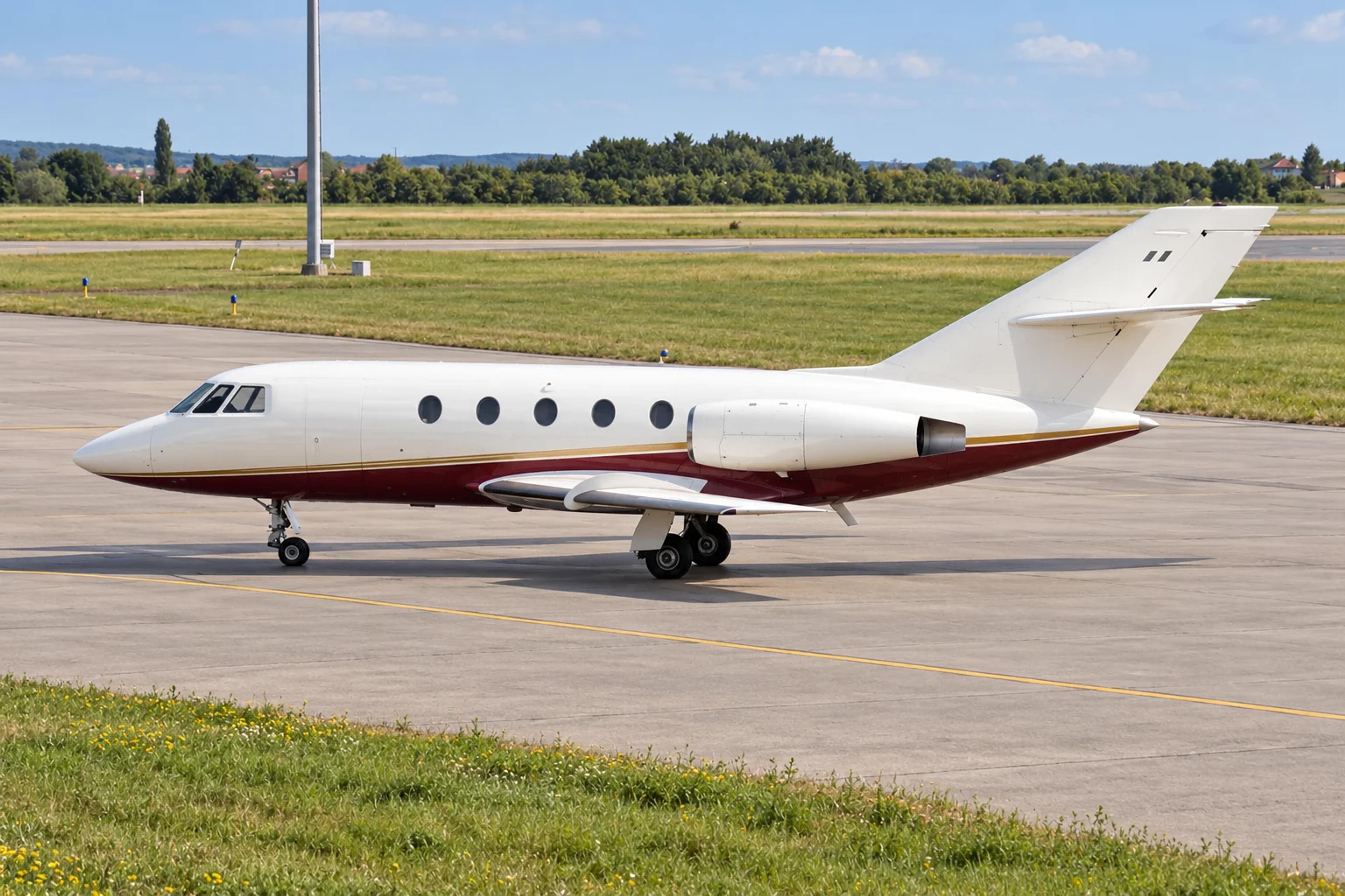 Falcon 20E, AI-edited livery and setting based on an exact-model reference.