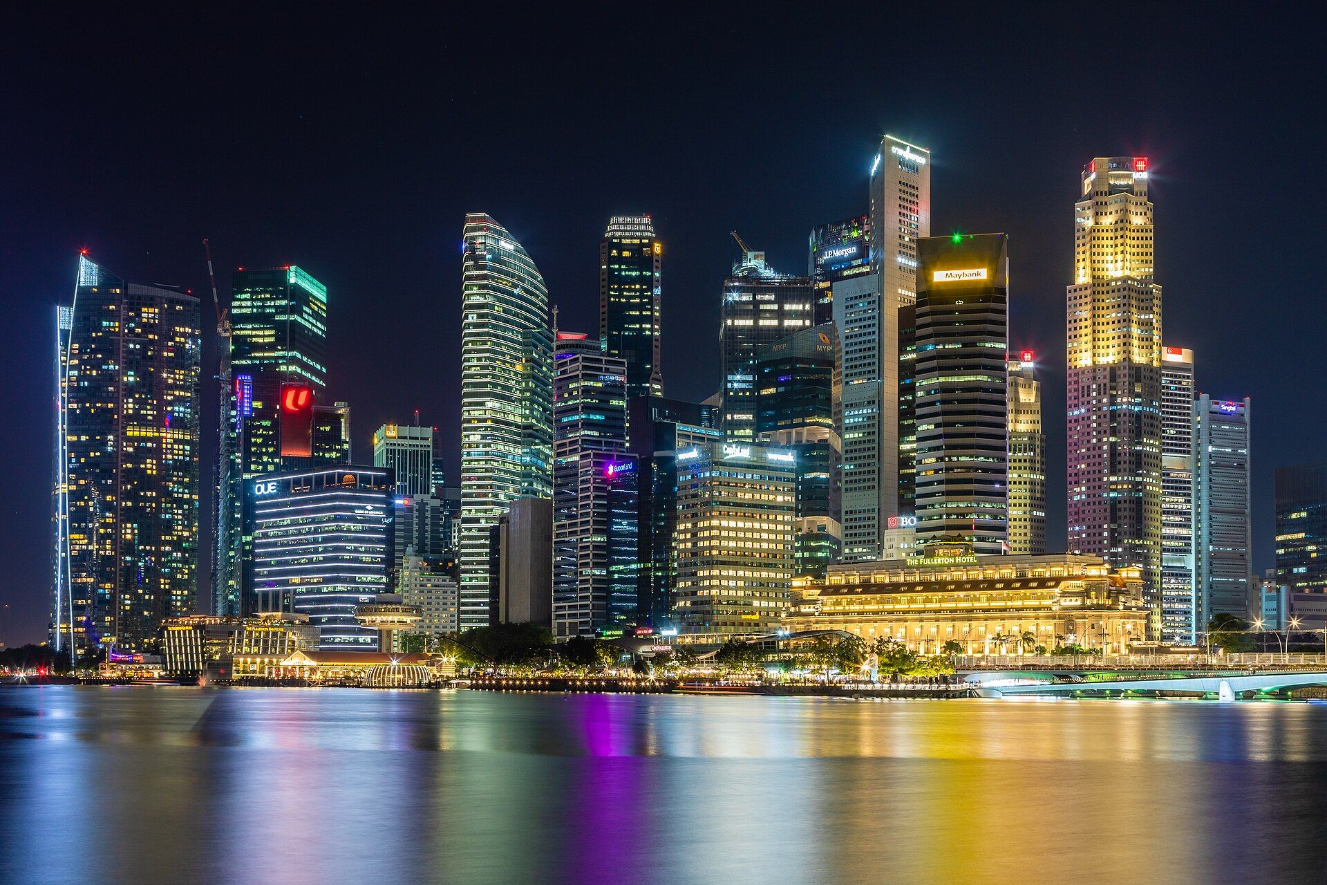 Singapore's illuminated waterfront.
