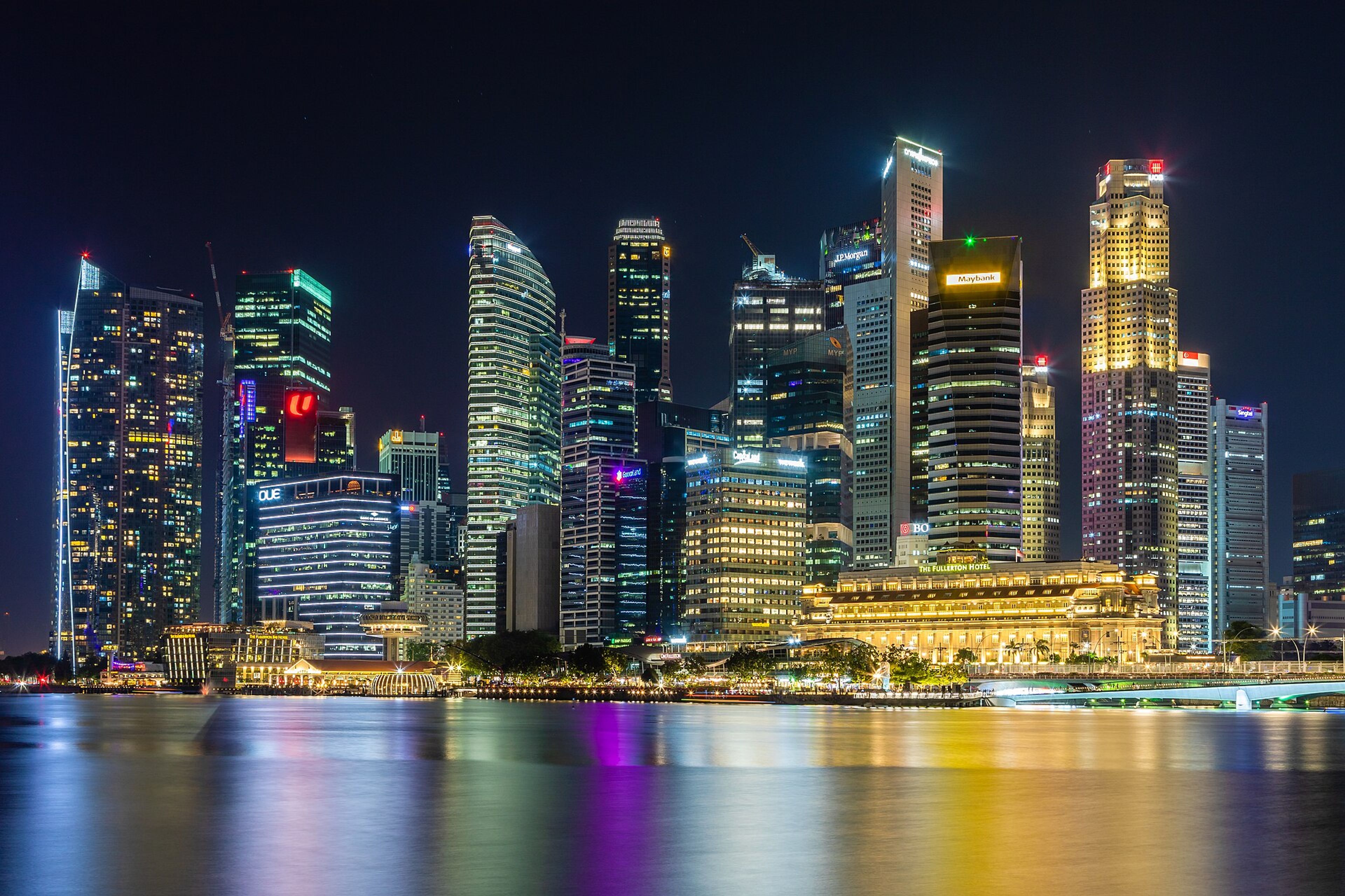Singapore's illuminated waterfront.