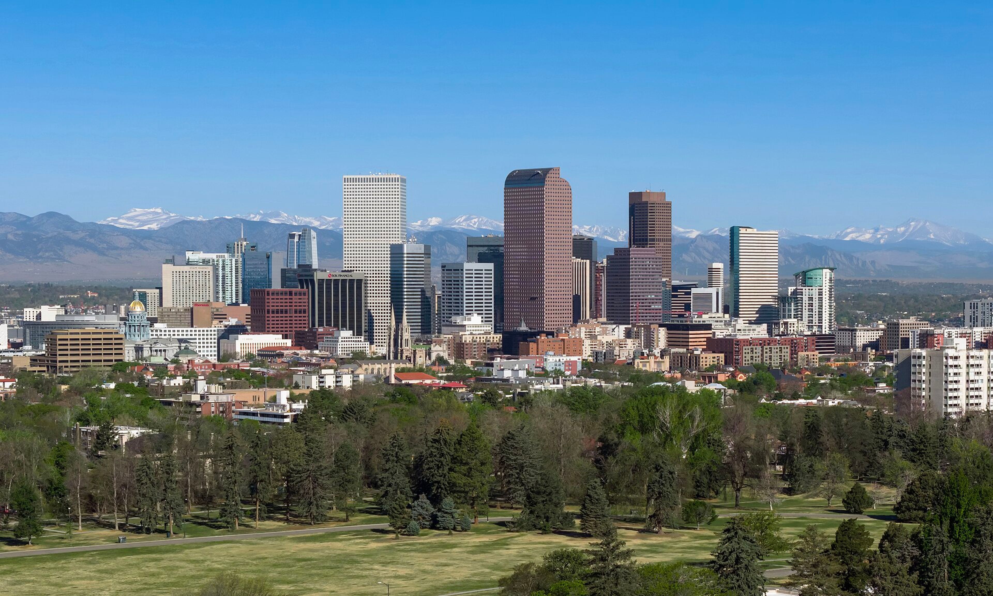 Denver with the mountains beyond.