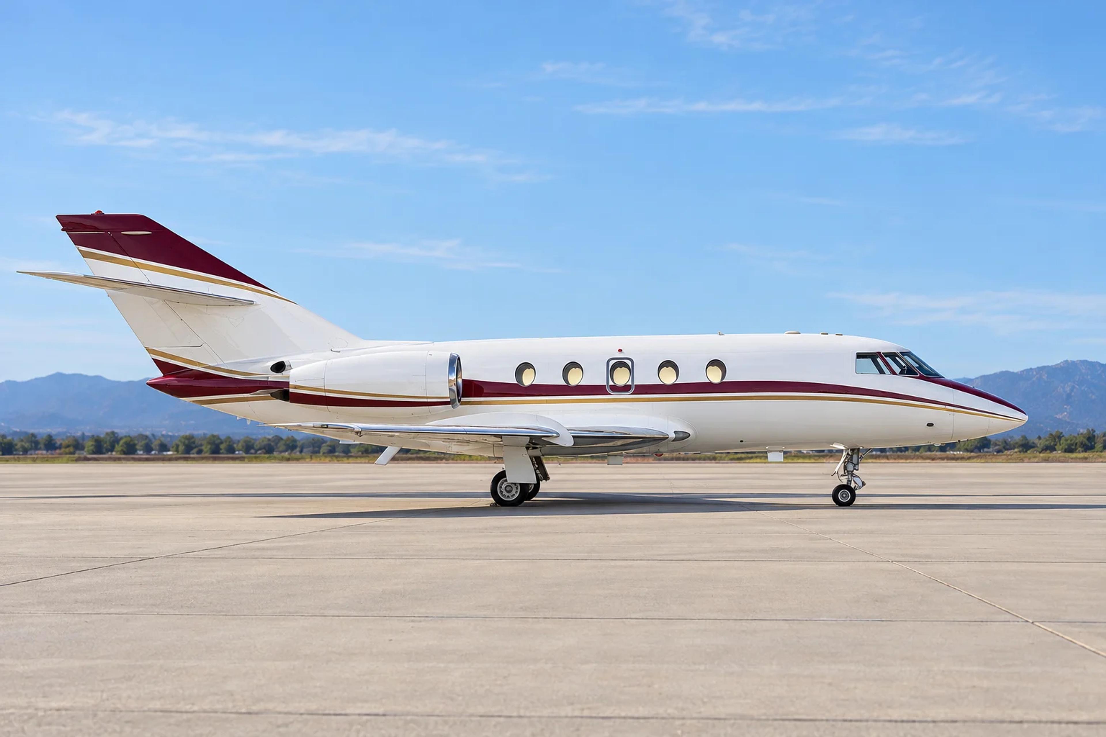 Falcon 20F-5, AI-edited livery and setting based on an exact-model reference.