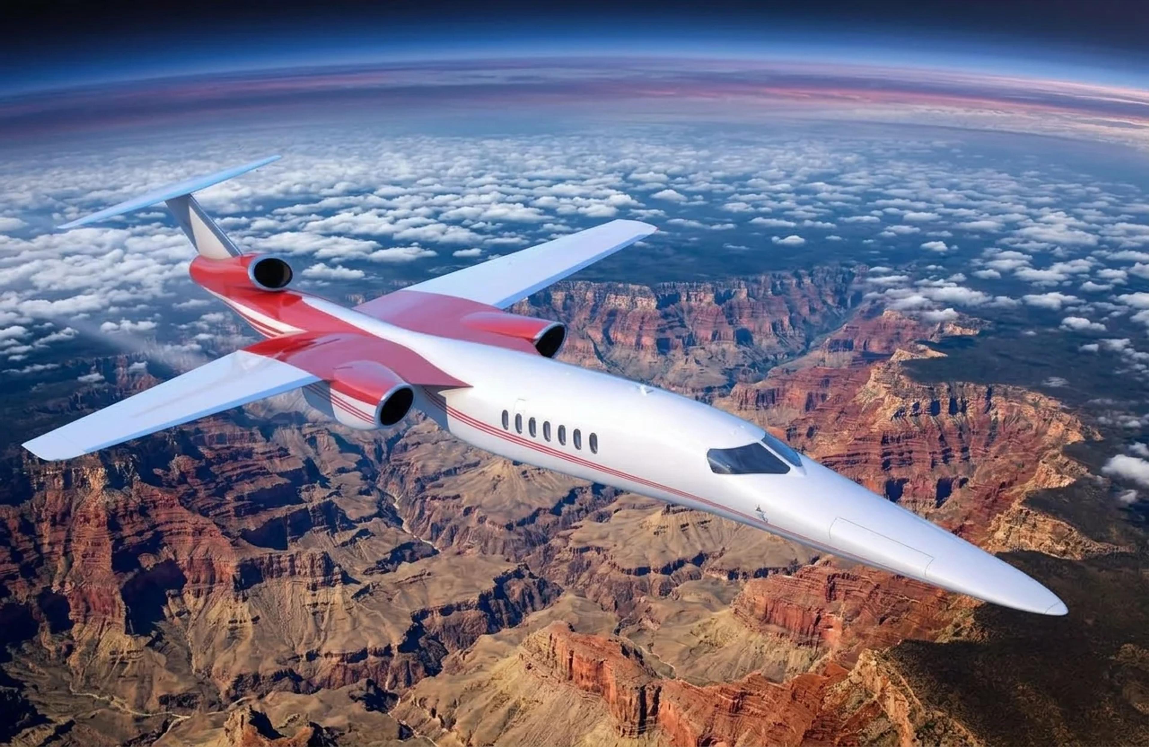 Aerion AS2 concept in an edited canyon setting