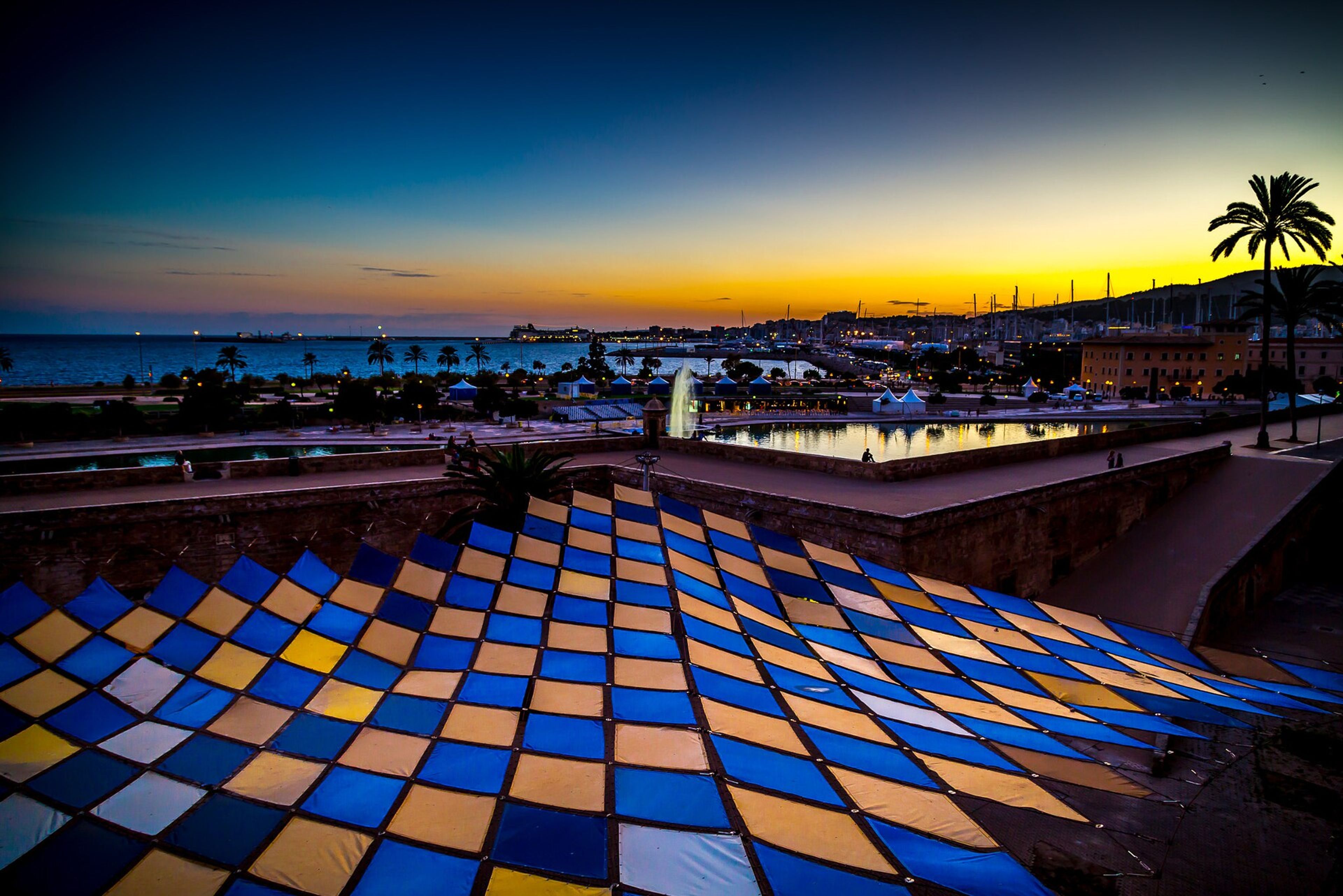 The Bay of Palma de Mallorca at dusk.