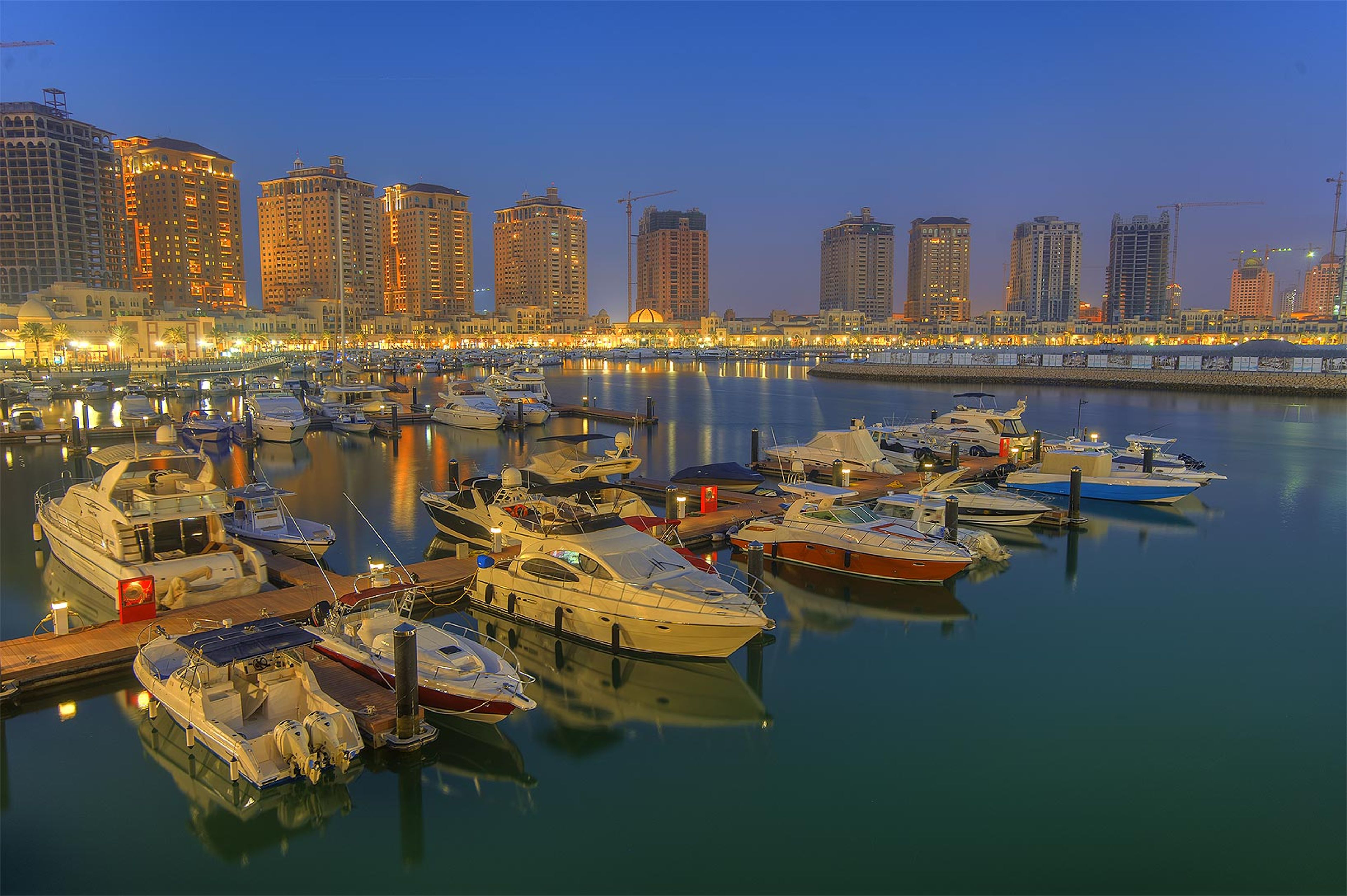 Doha's waterfront at dusk.