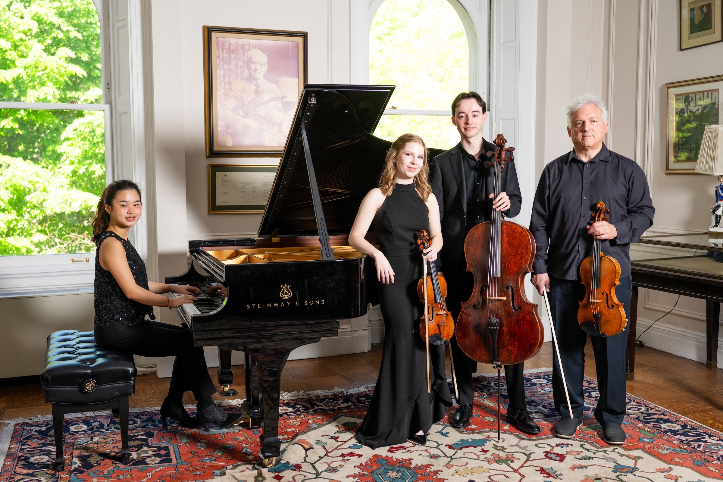 Curtis on Tour Europe Fall 2026  Audrey Goodner, Elliot Sloss, Jessie Gong and viola faculty member Ed Gazouleas