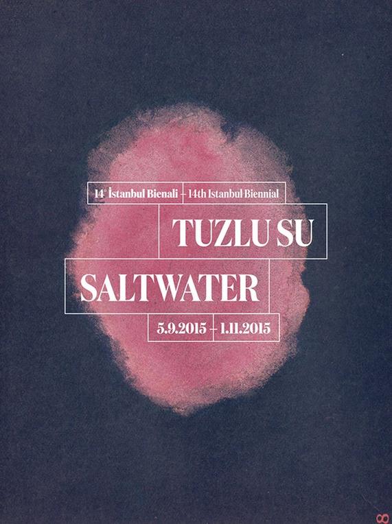 Poster of the 14th Istanbul Biennial. On a anthrazit background a blurry pink spot, like a round cloud