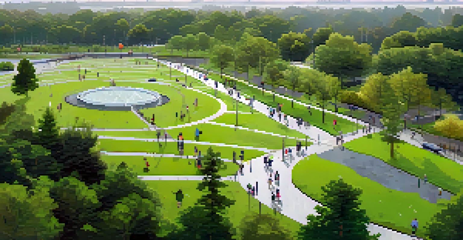 An aerial view of Magnuson Park in Seattle showcasing green infrastructure and people enjoying the park on a rainy day.