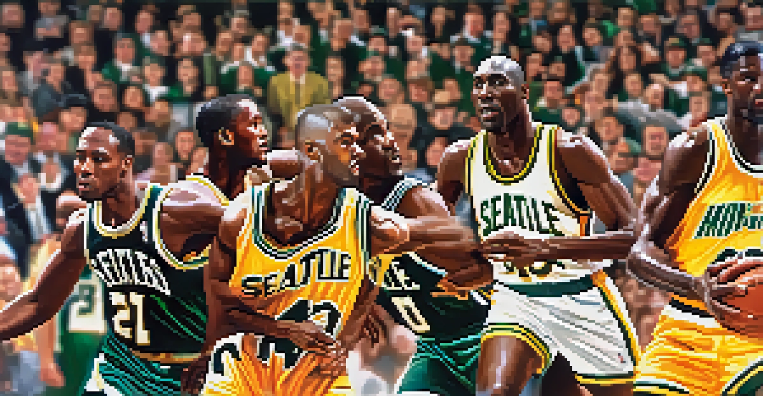 A collage of legendary Seattle SuperSonics players, showcasing their contributions to basketball and the team's history.