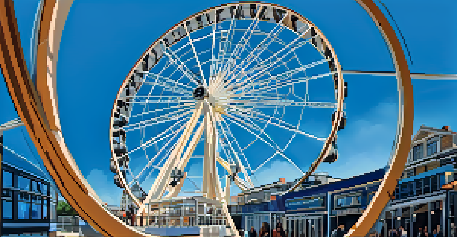 A close-up view of a gondola on the Seattle Great Wheel, showcasing its design against a blue sky.