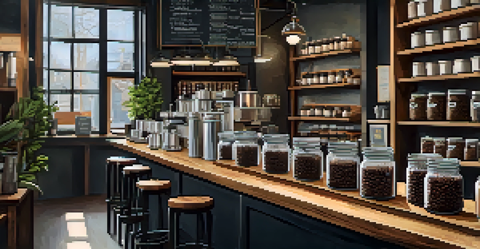 Interior of a Seattle coffee roaster with glass jars of coffee beans and baristas during a cupping event.