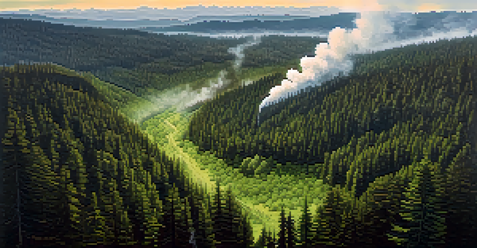 An aerial view of a forest near Seattle with smoke from a wildfire, highlighting the risks posed by climate change.