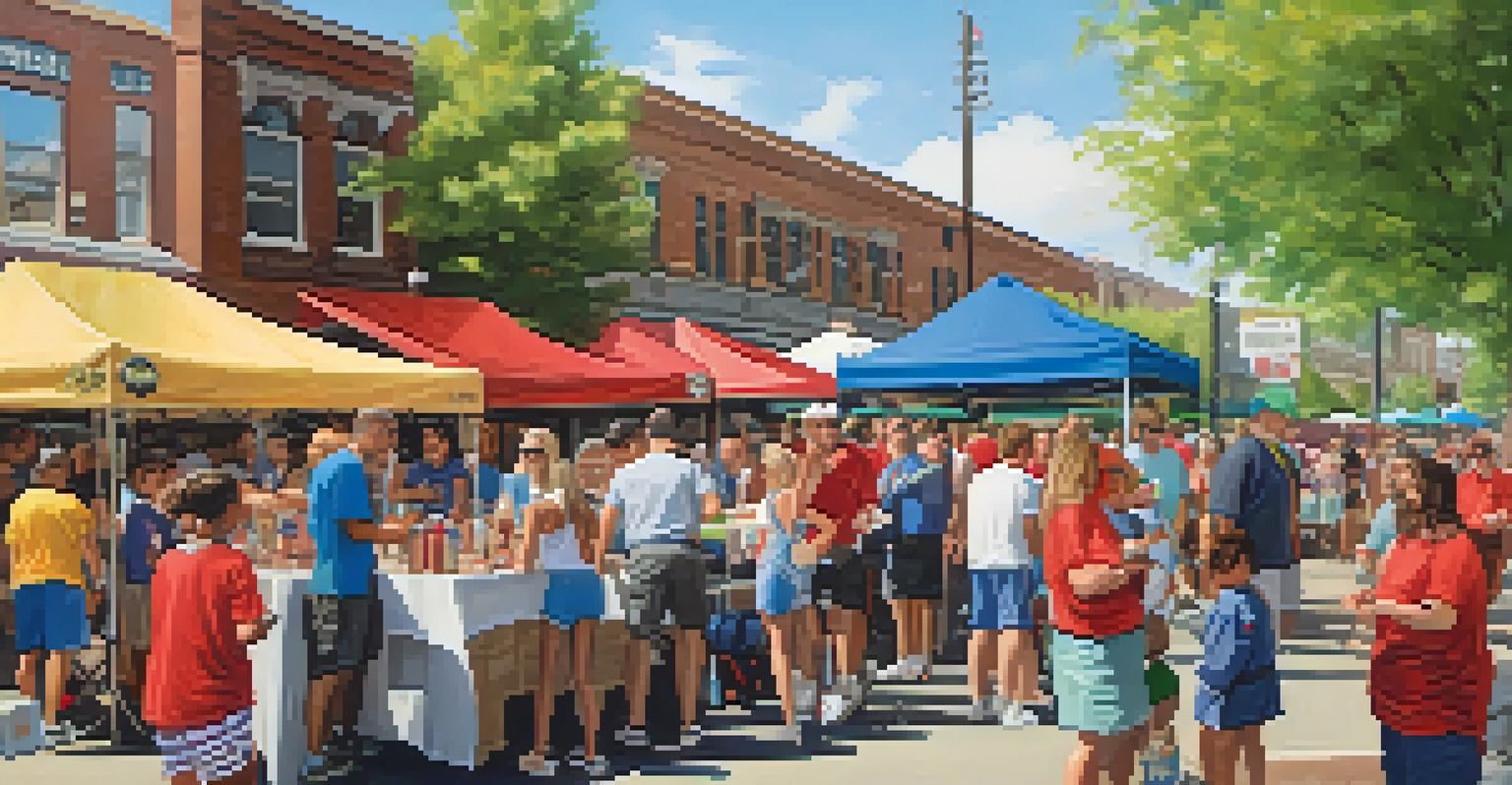 A community charity event in Seattle with players interacting with fans and children, local businesses setting up booths, under a sunny sky.