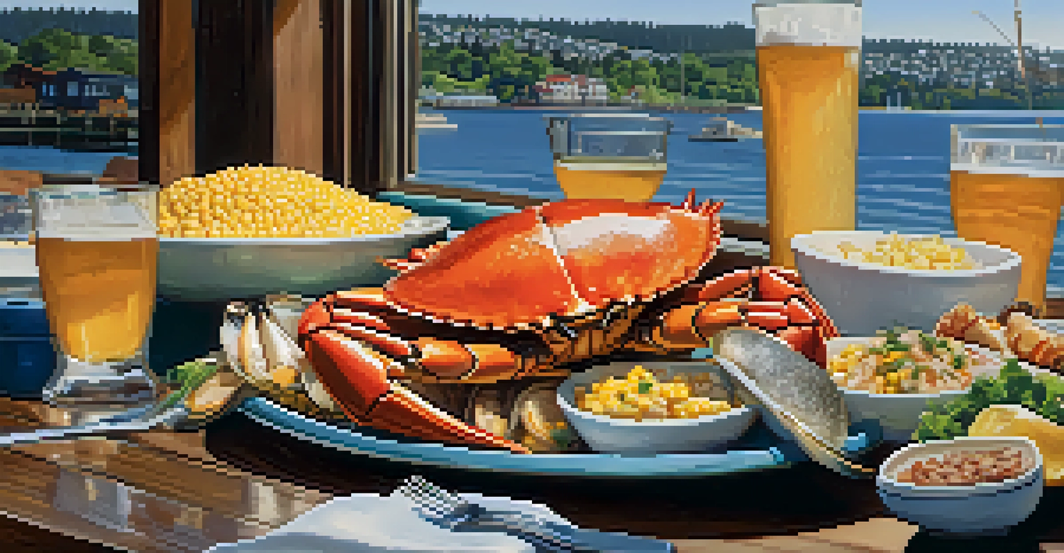 A delicious seafood feast laid out on a table at The Crab Pot restaurant in Seattle.