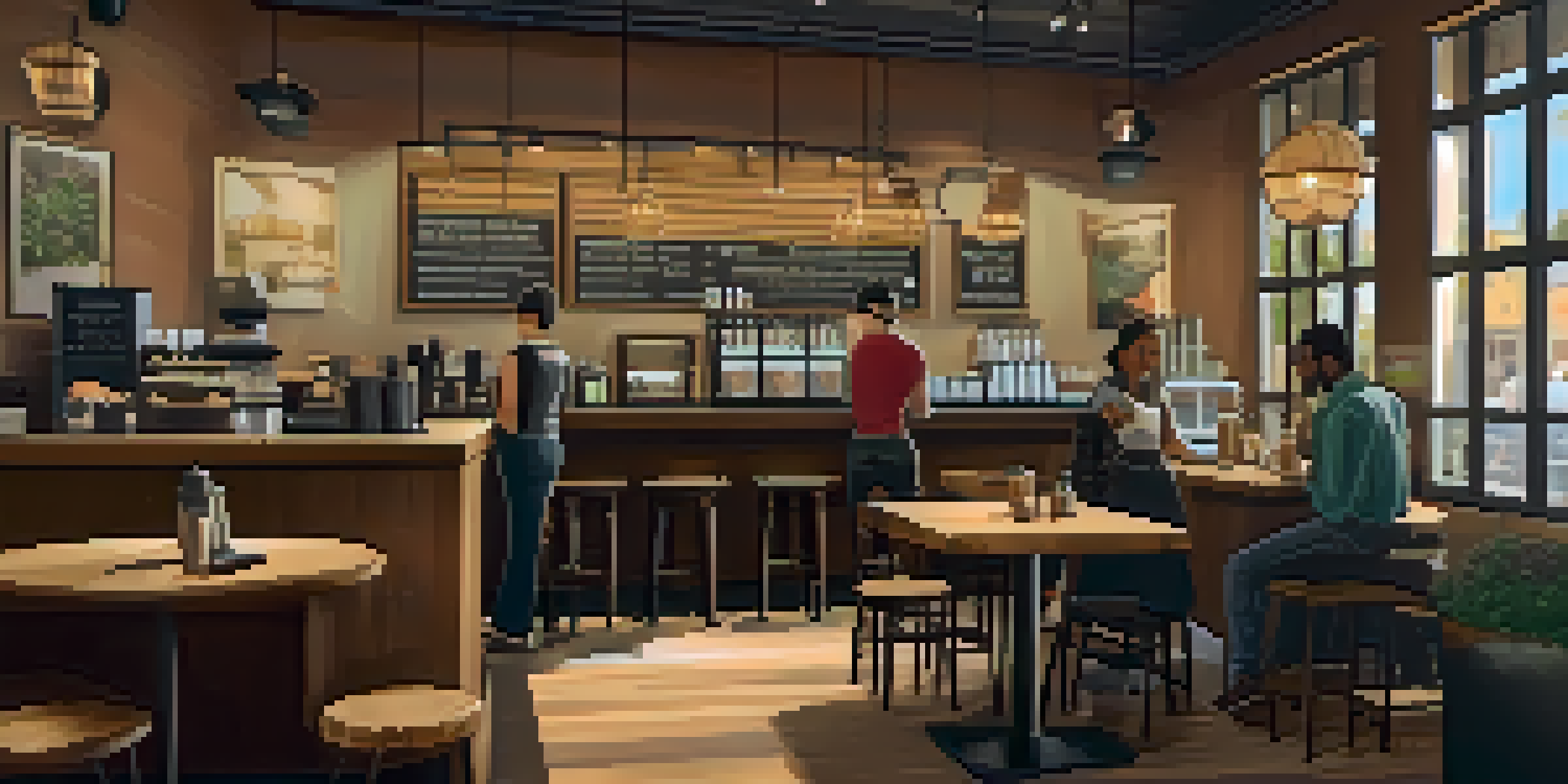 Interior of a Starbucks coffee shop with wooden furniture, warm lighting, and customers enjoying their drinks.