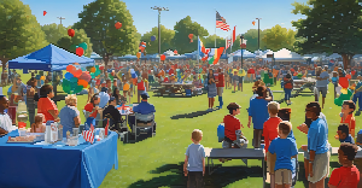 A diverse community celebrating 'Seahawks Day' in a park, filled with decorations, families enjoying games and food, and a festive atmosphere.