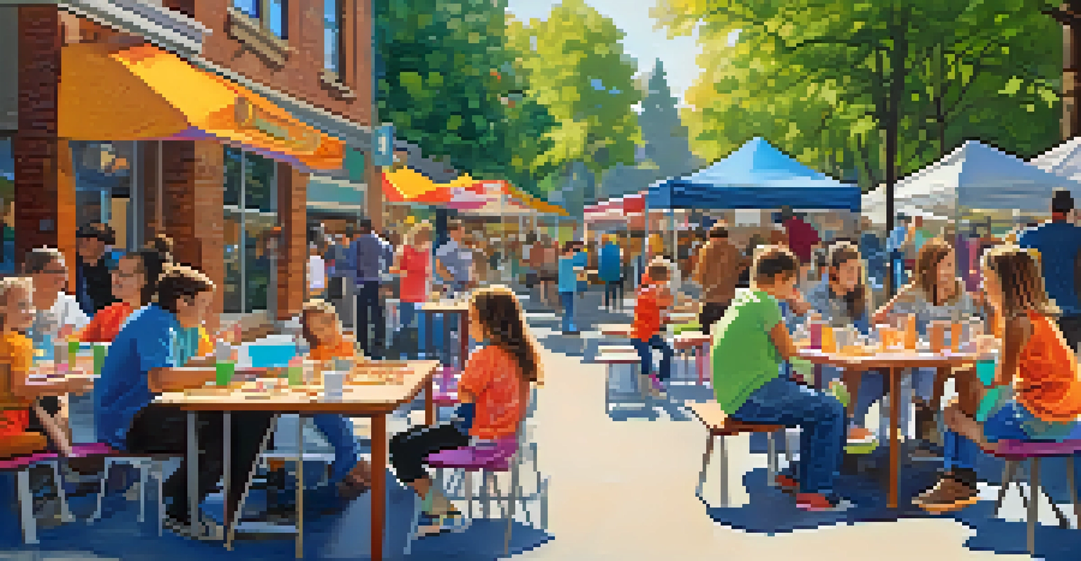 Families enjoying a coffee festival with children participating in crafts and games, creating a joyful atmosphere of community.