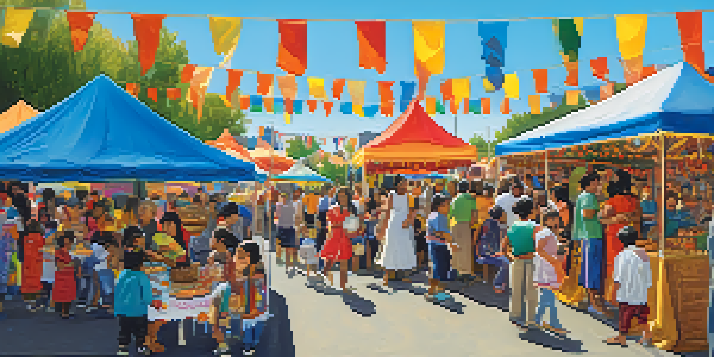 A lively cultural festival with diverse food stalls and people dancing, showcasing the community spirit in Seattle.