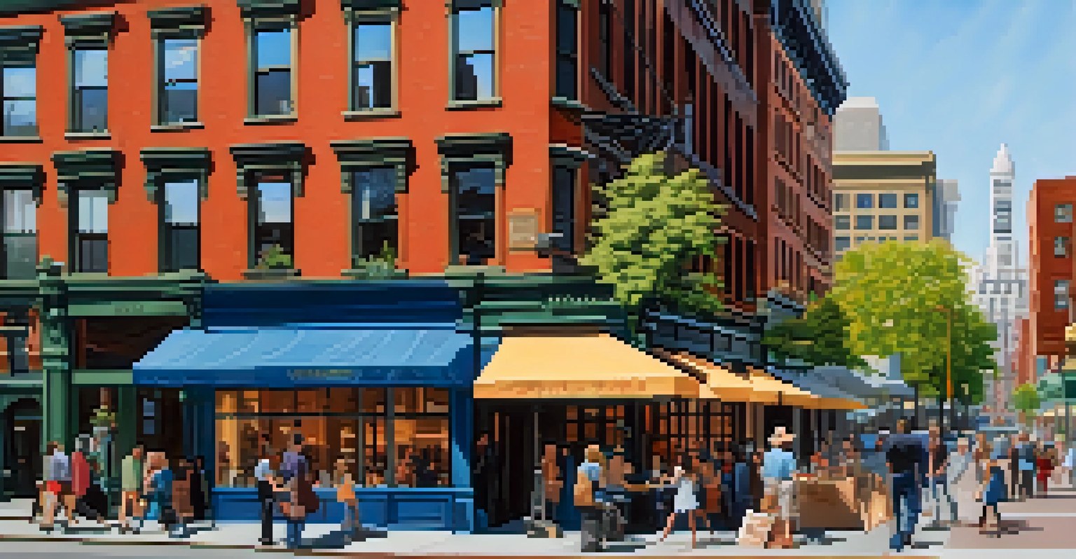 A vibrant view of Pioneer Square in Seattle, filled with people, boutiques, and the iconic Smith Tower in the background.