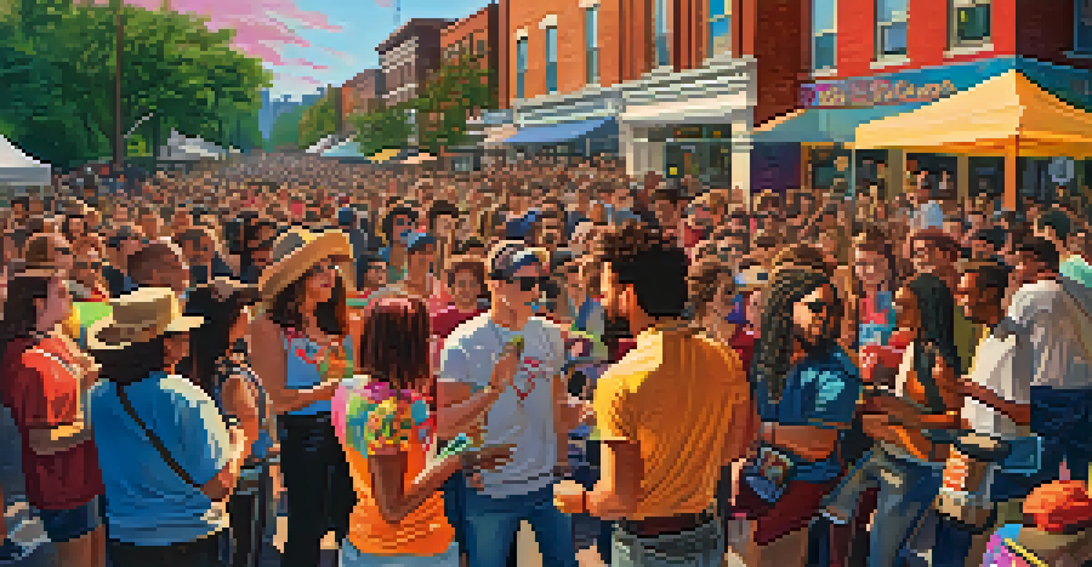 A local band performing at the Capitol Hill Block Party with fans and street art in the background.