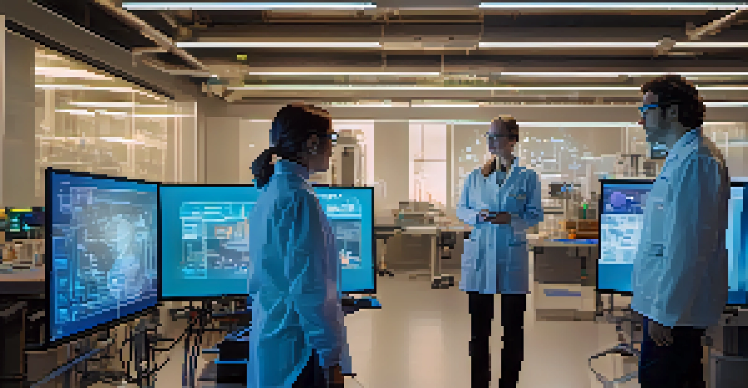 A modern laboratory at the University of Washington with researchers using holographic technology and advanced equipment, showcasing a collaborative and innovative environment.