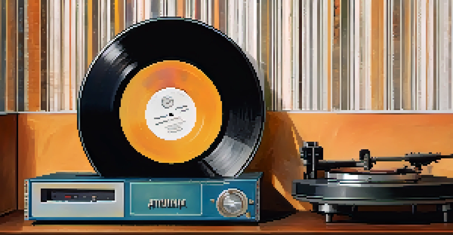 A close-up of a vintage grunge vinyl record on a turntable in a cozy living room.