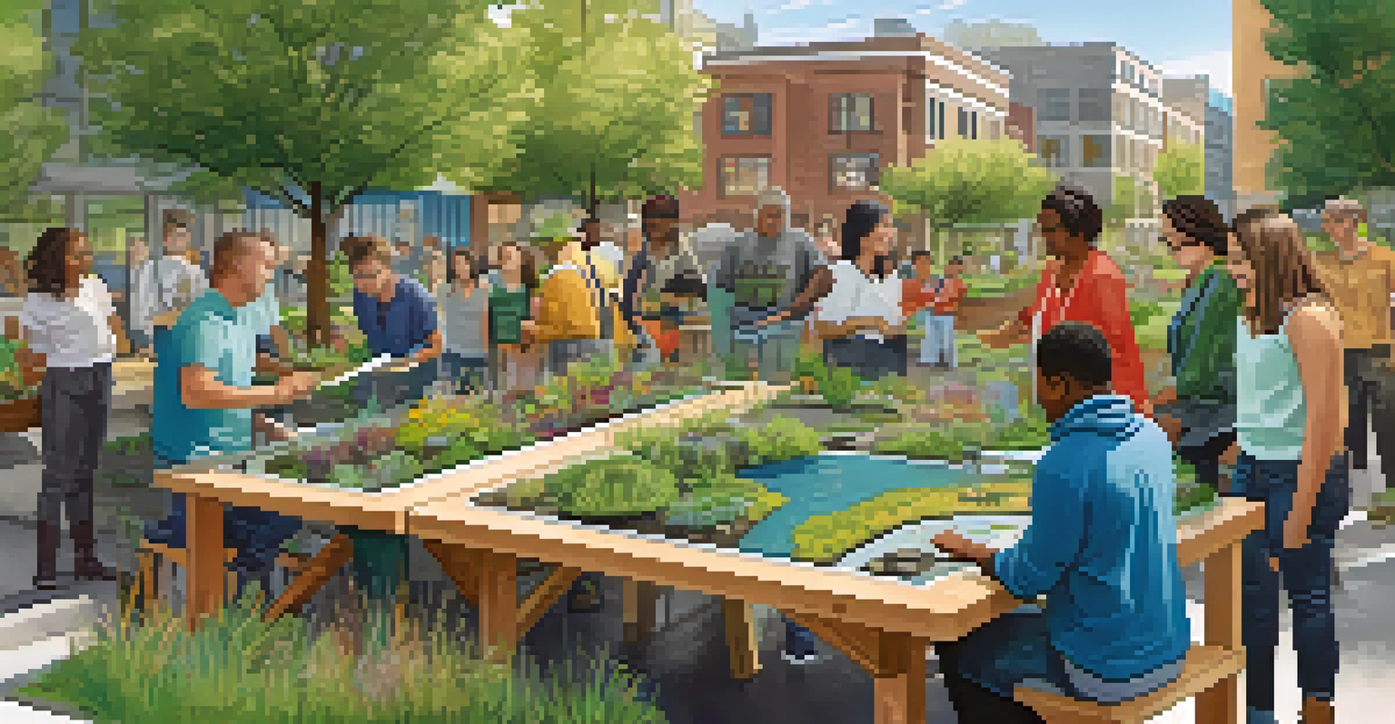 Residents participating in a community workshop in Seattle, learning about sustainable water management with educational materials and engaging activities.