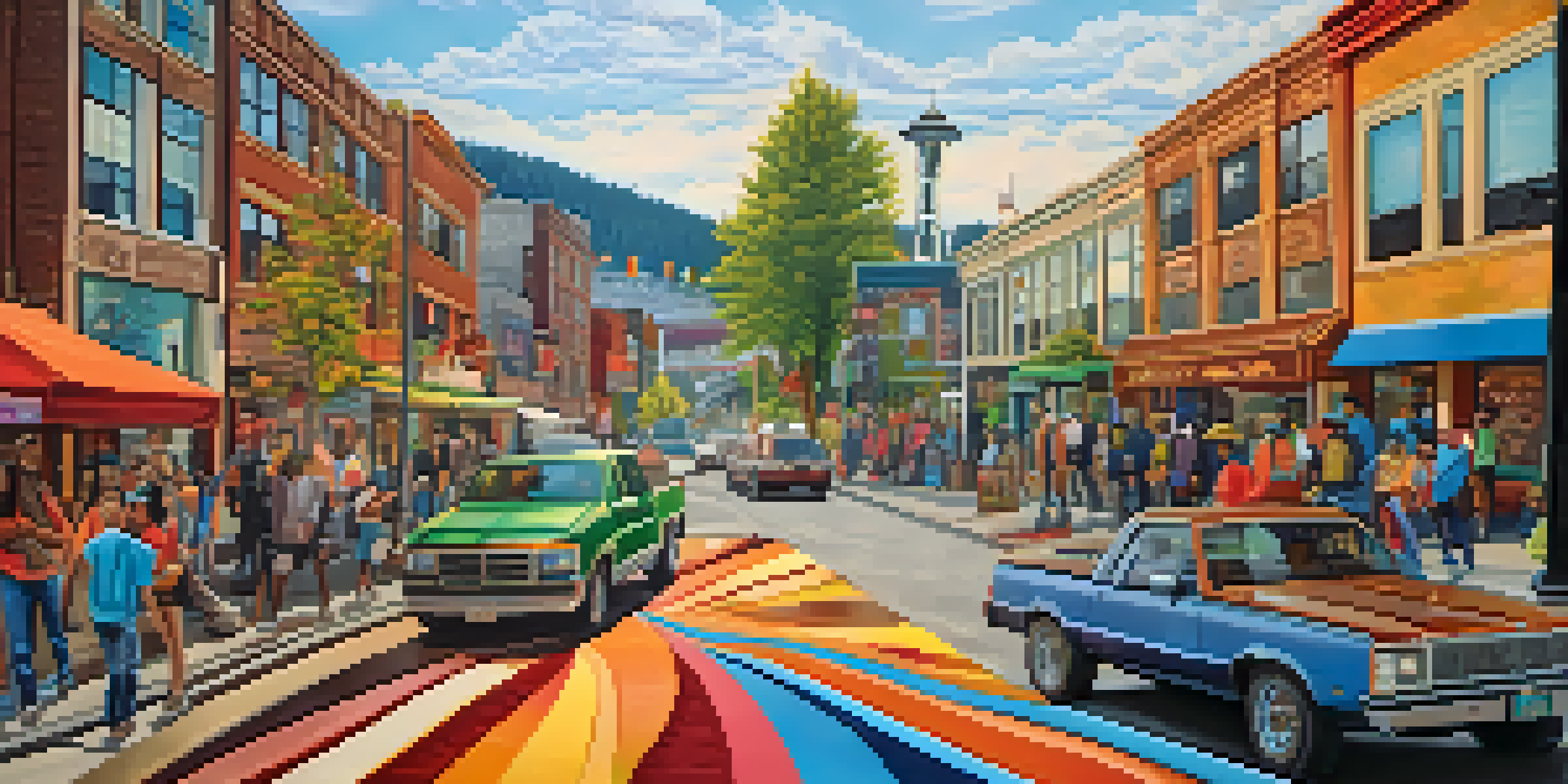 A bright and detailed mural in Seattle's Central District, illustrating indigenous themes with contemporary art styles, featuring animals and plants.