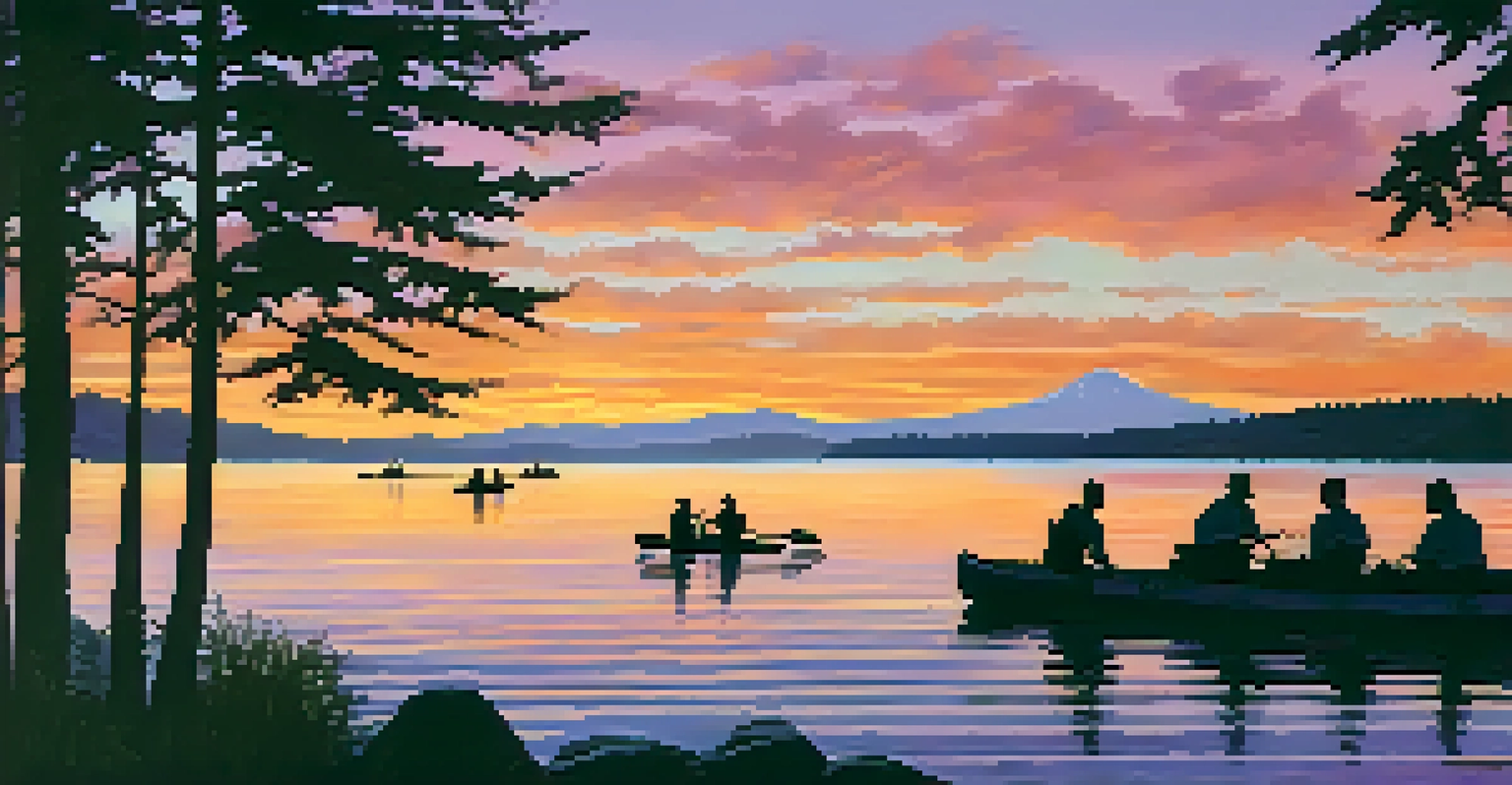 A picturesque sunset over Lake Washington with kayakers and colorful skies reflecting on the water.