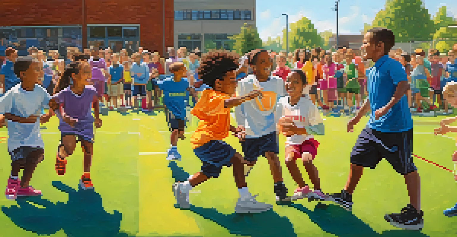 Children participating in a youth sports clinic with professional Seattle athletes, showcasing diverse young faces filled with excitement and determination.