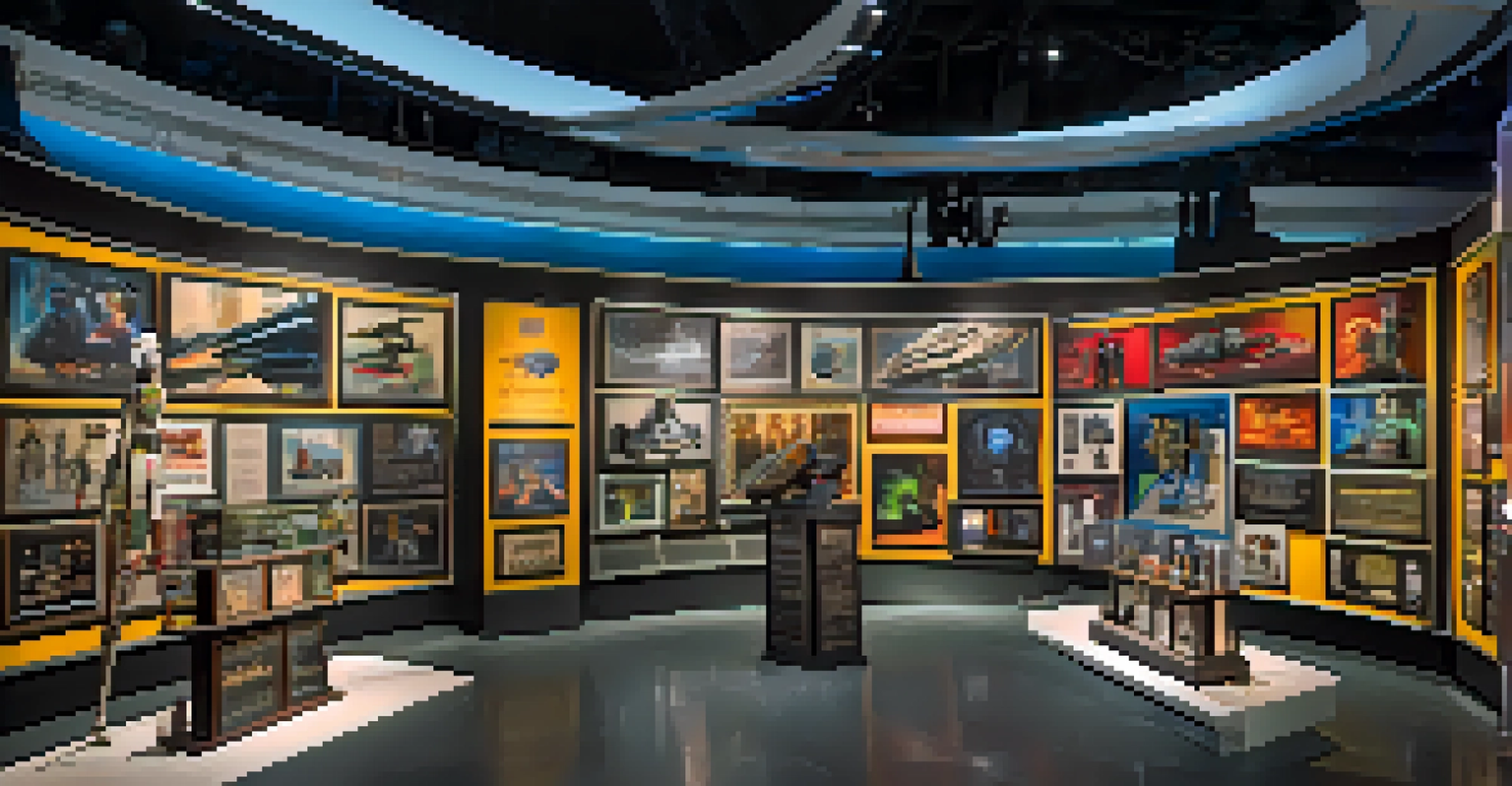 An interior view of the Science Fiction and Fantasy Hall of Fame at the Museum of Pop Culture, showcasing memorabilia from iconic films.