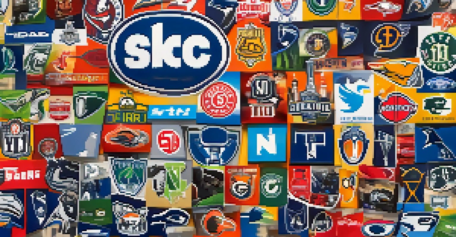A colorful collage showcasing Seattle sports teams' logos and fan interactions, emphasizing social media engagement with hashtags and icons.
