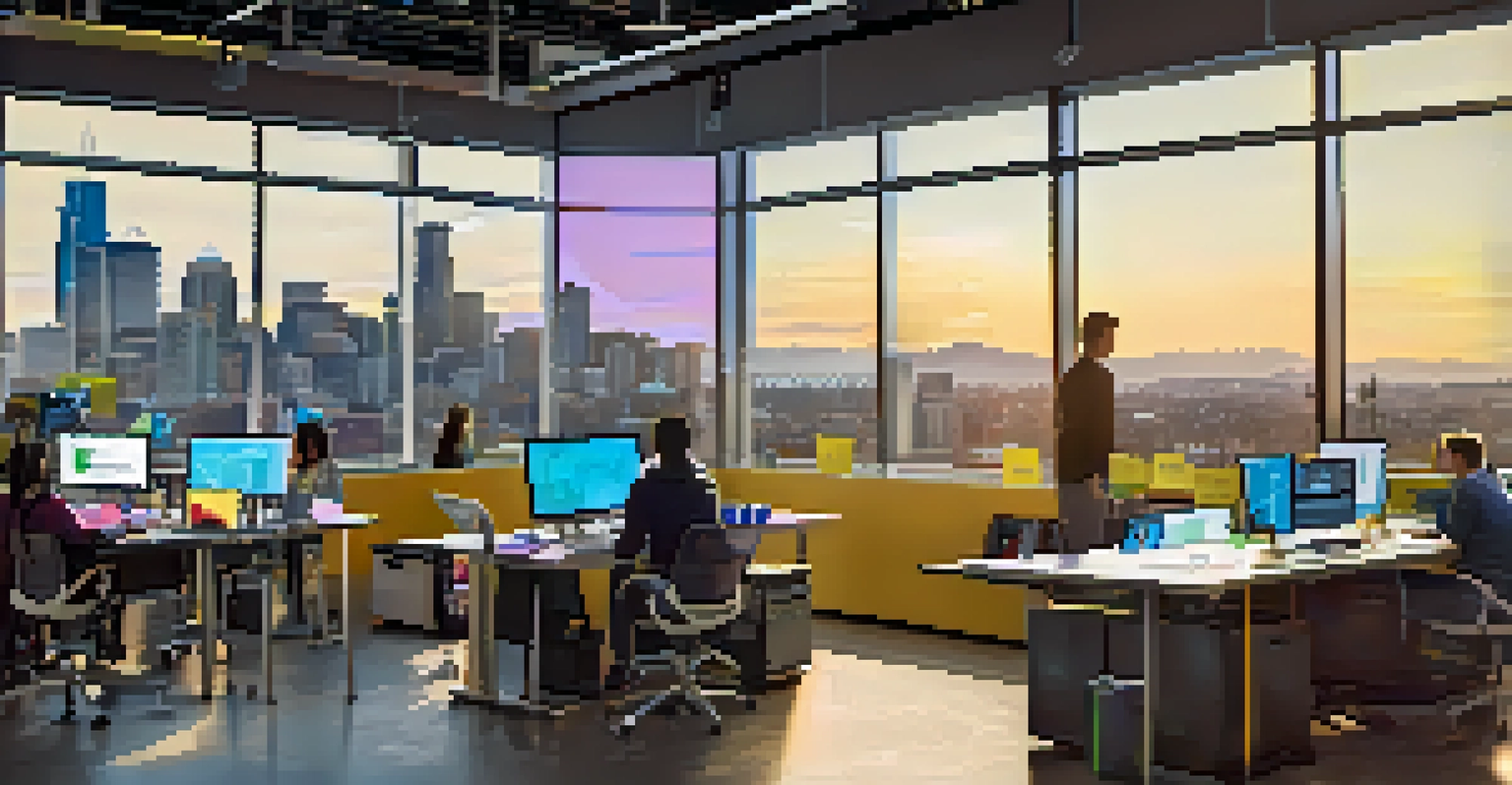 An innovative workspace at Seattle University with students brainstorming and technology around them.
