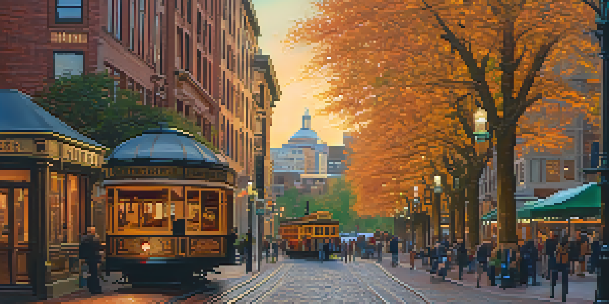 A scenic view of Pioneer Square with Smith Tower and autumn leaves.