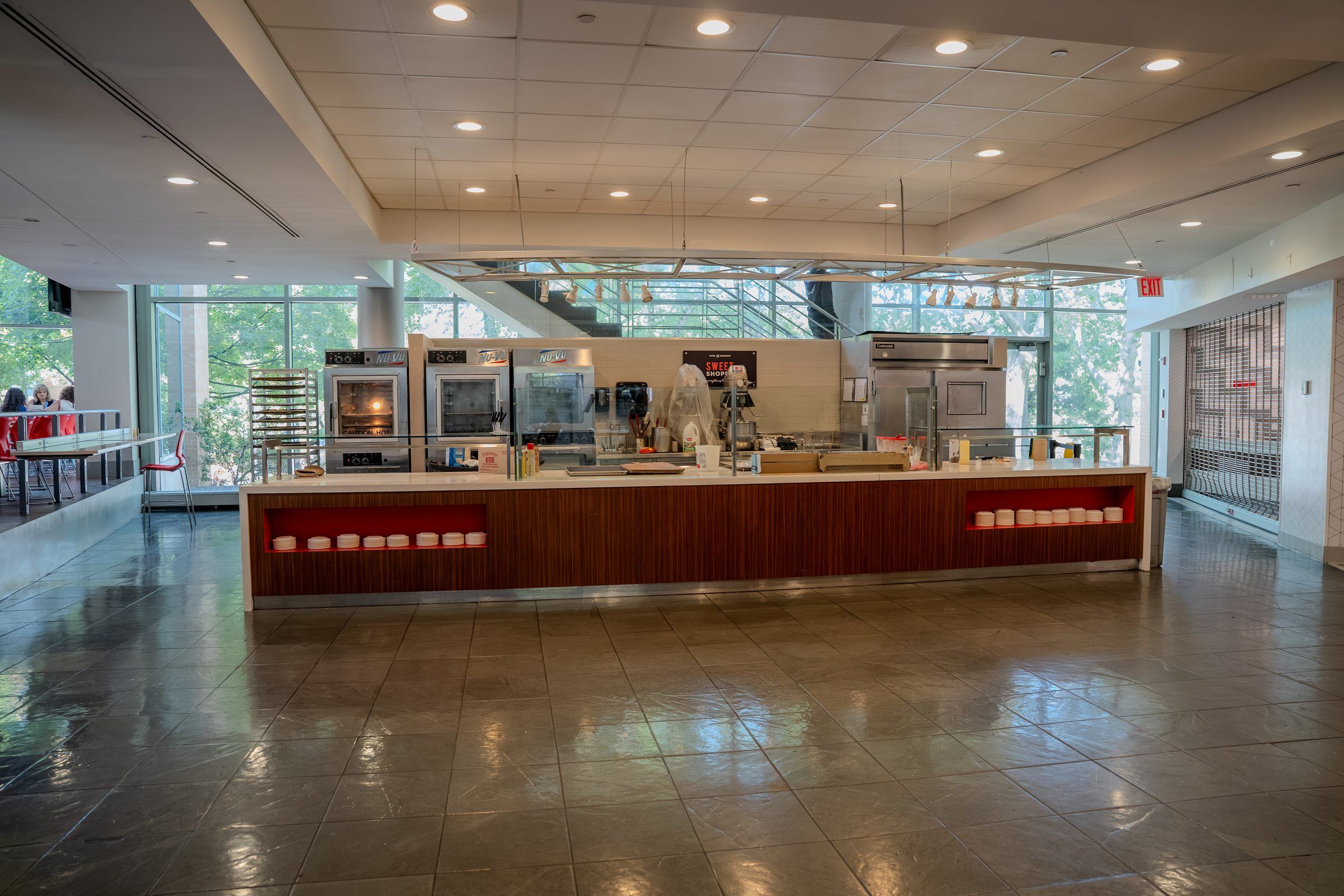 Food station with counters and ovens in the St. John's dining hall