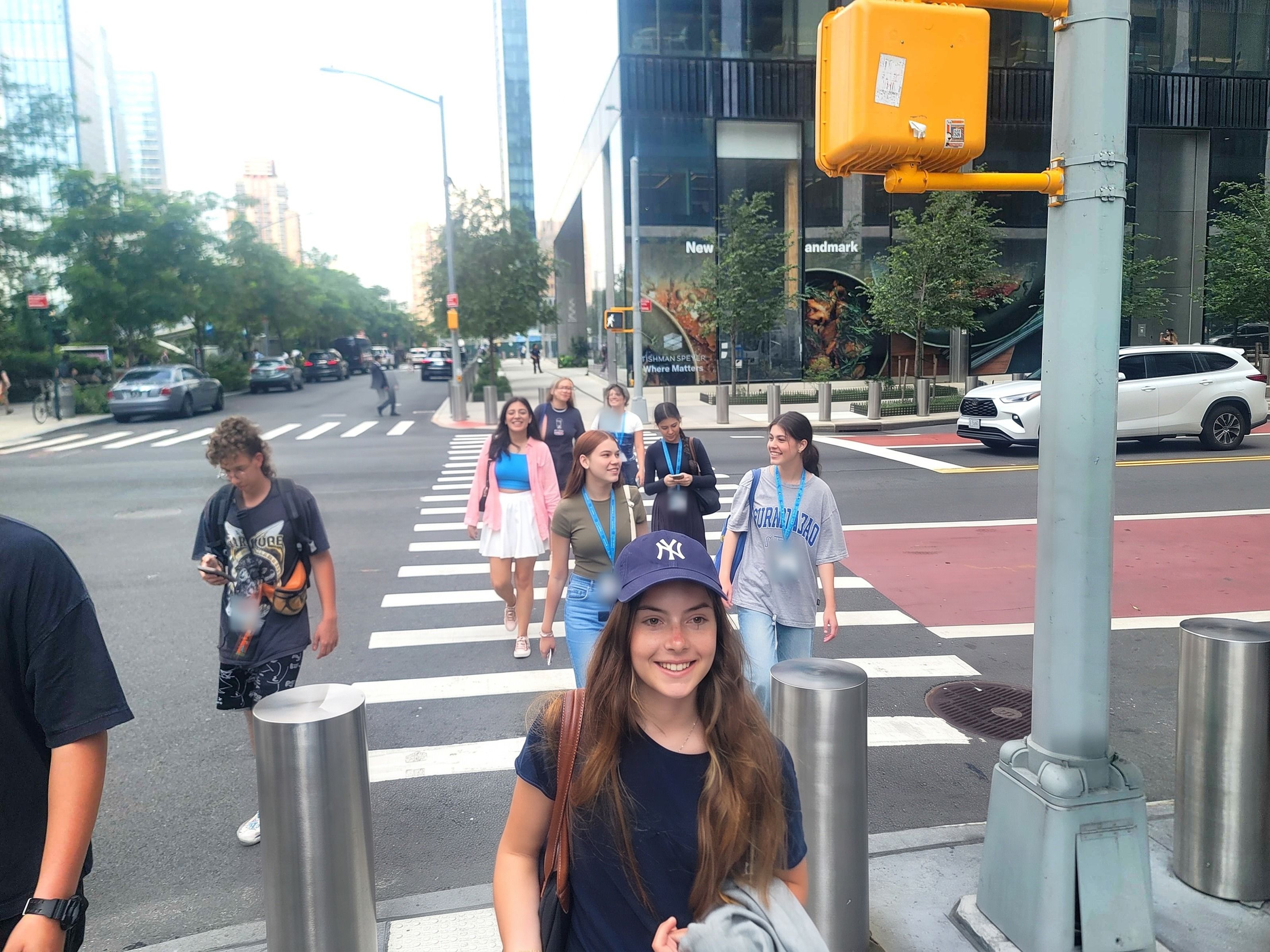 YES USA students crossing a street in Manhattan near Hudson Yards