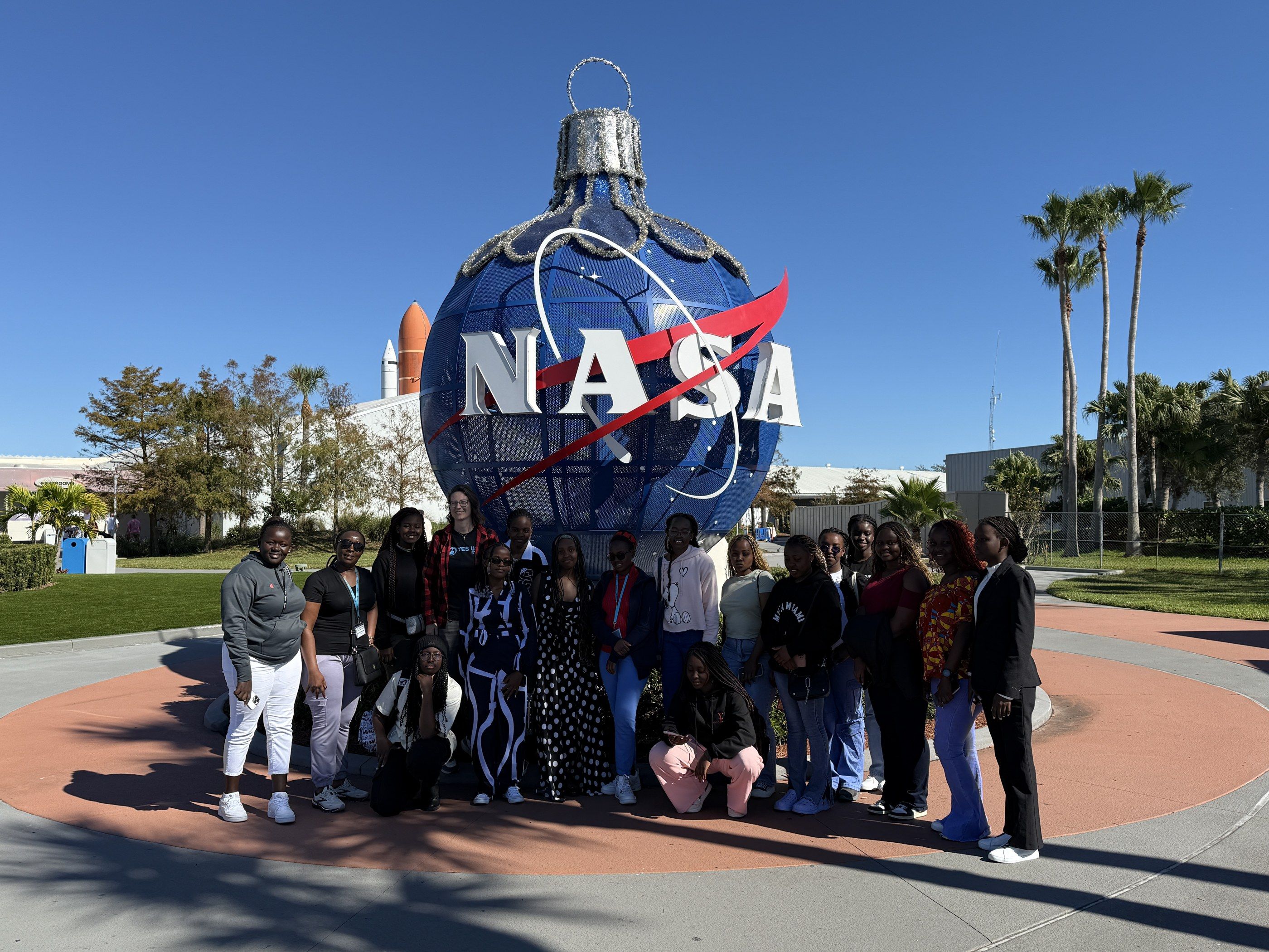 A YES USA group at the NASA globe, Kennedy Space Center
